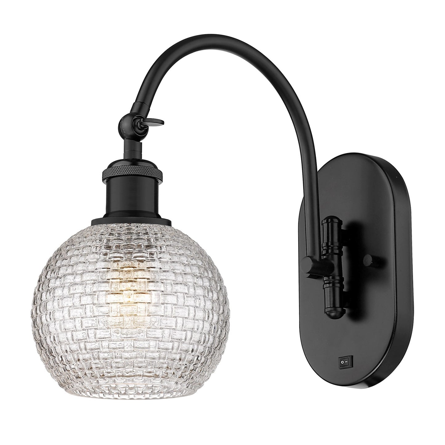 Innovations Athens 1-Light 6in Swing Arm Wall Sconce | Modern Farmhouse Matte Black Steel and Clear Basket Weave Glass | Model 518-1W-BK-G122C-6CL