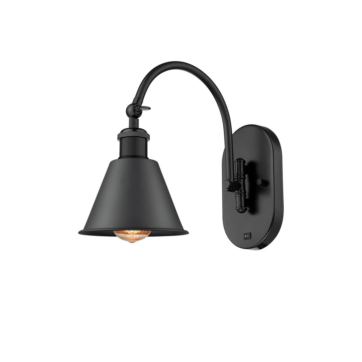 Innovations Smithfield 1-Light Swing Arm Wall Sconce | Industrial Matte Black Steel and Cast Brass with Matte Black Metal Shade | Model 518-1W-BK-M8