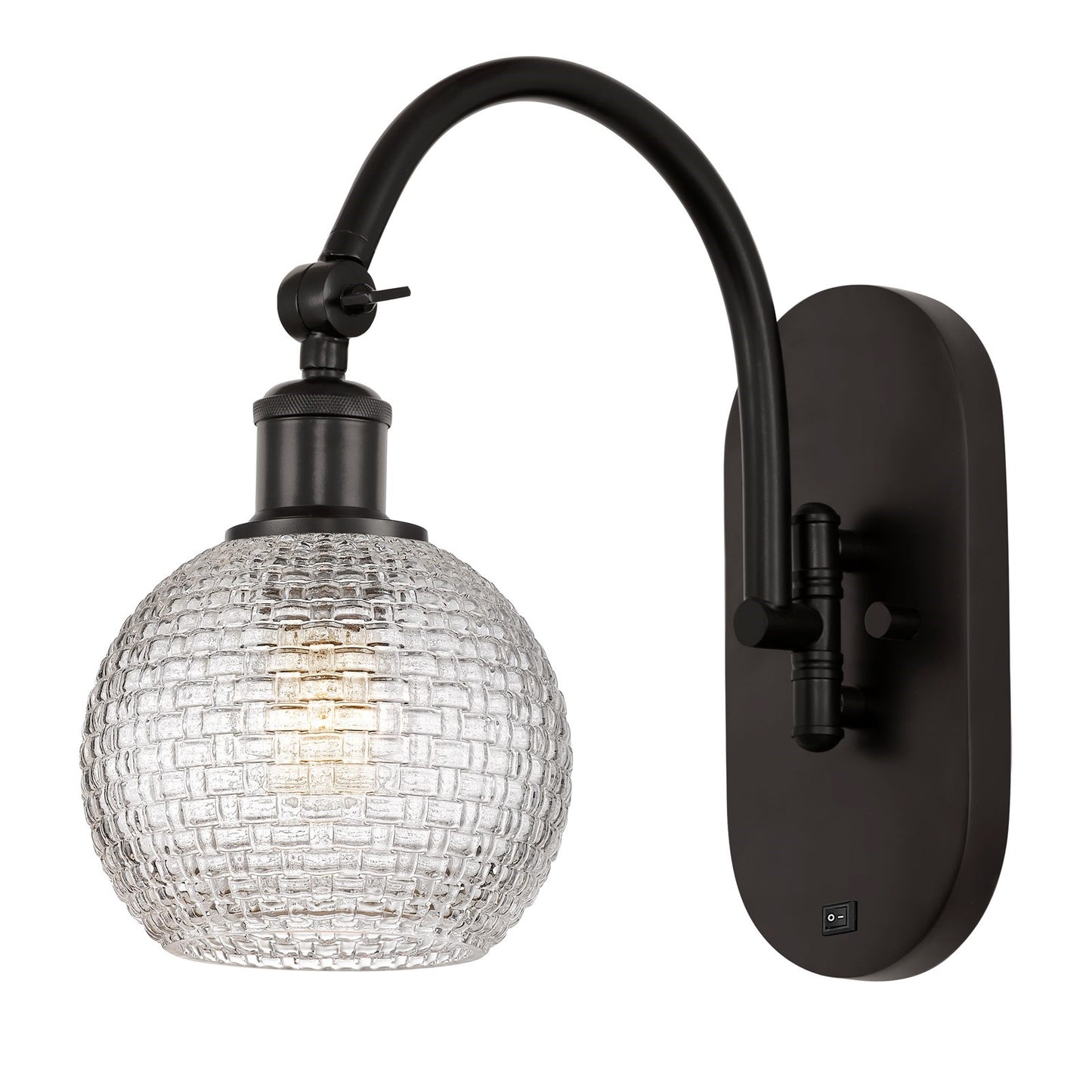 Innovations Athens 6in 1-Light Swing Arm Lamp | Modern Farmhouse Oil Rubbed Bronze Steel and Clear Basket Weave Glass | Model 518-1W-OB-G122C-6CL