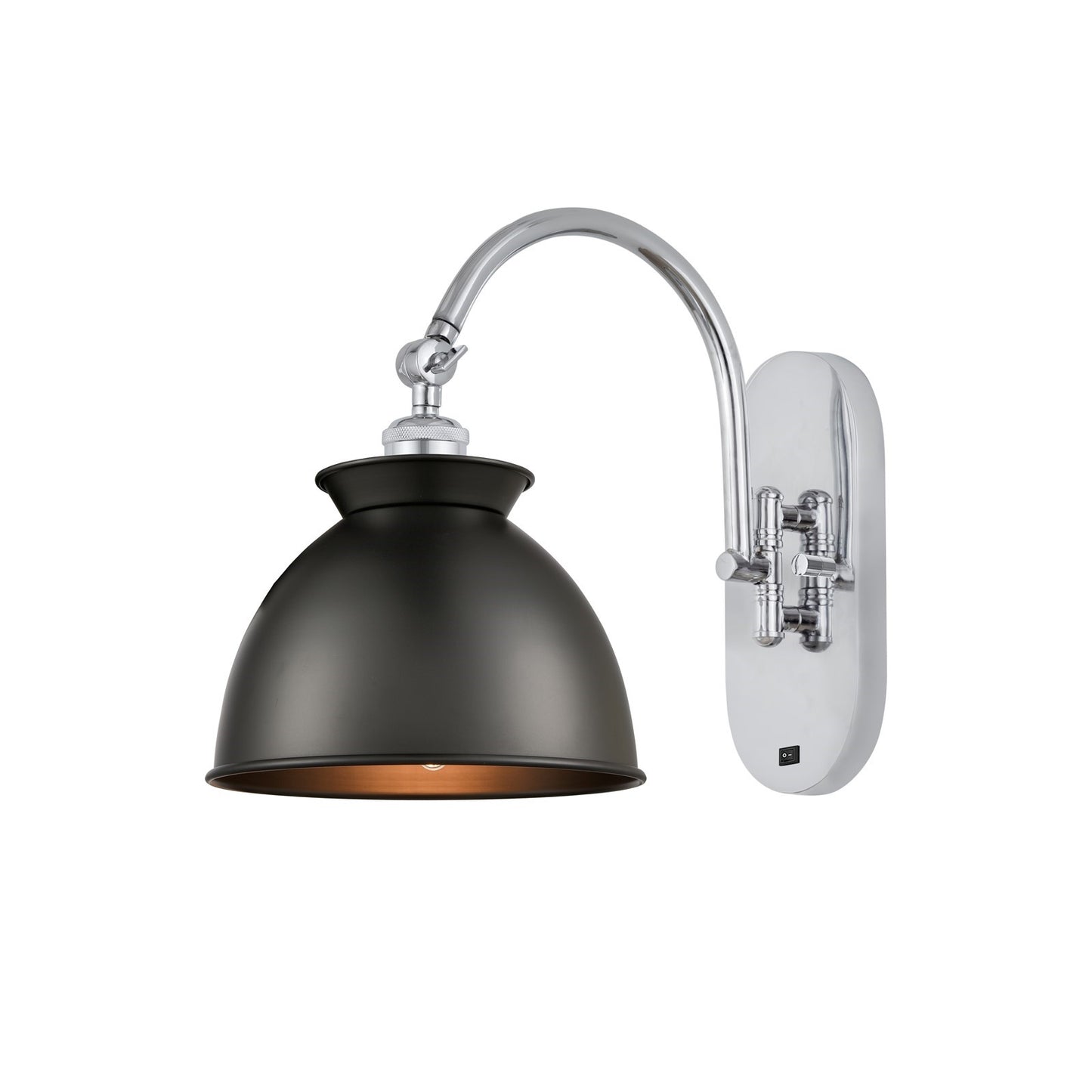 Innovations Adirondack 8.25in 1-Light Swing Arm Lamp | Industrial Farmhouse Polished Chrome and Matte Black Metal Shade | Bedroom | Model 518-1W-PC-M14-BK