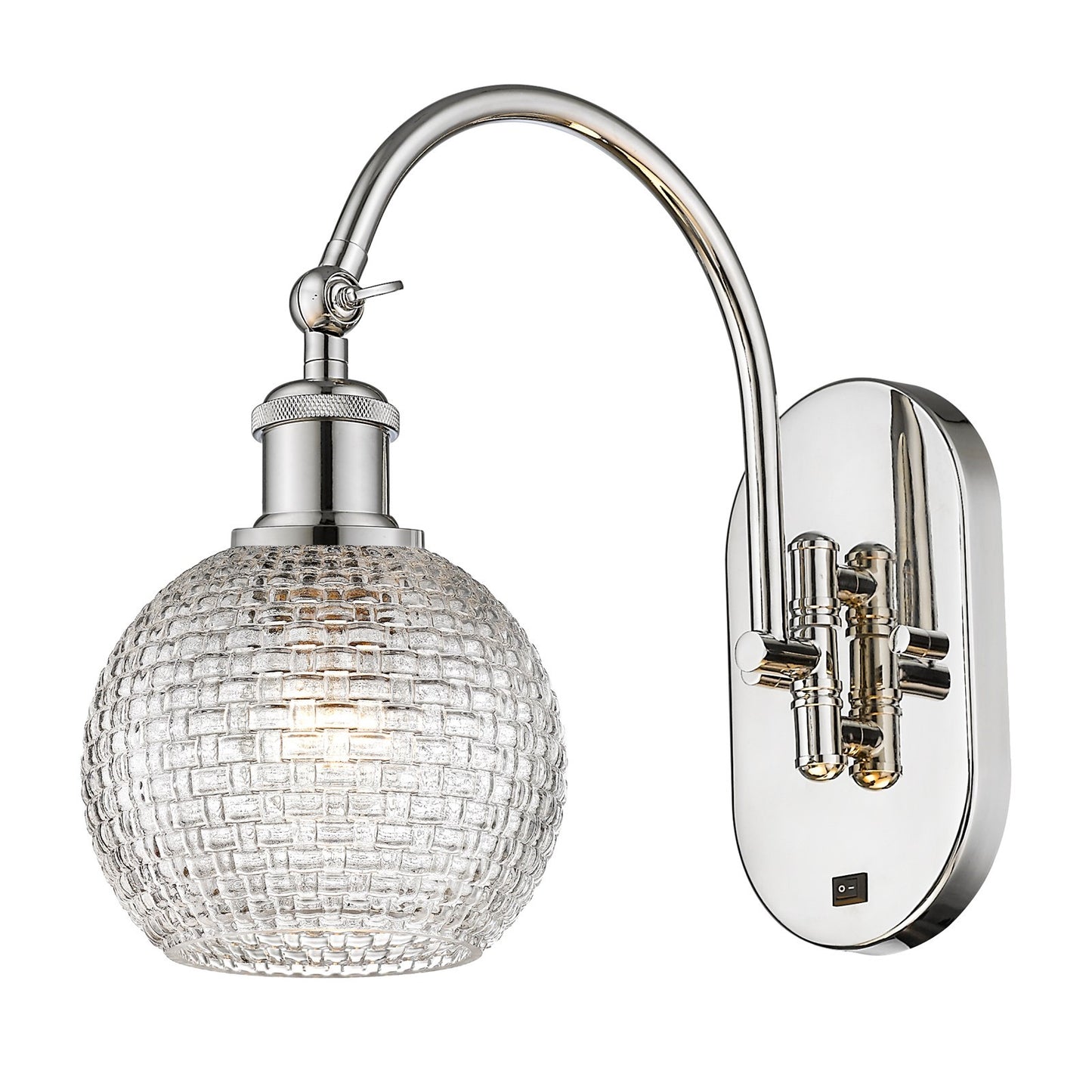 Innovations Athens 6in 1-Light Swing Arm Lamp | Modern Contempo Farmhouse Polished Nickel and Clear Basket Weave Glass | Model 518-1W-PN-G122C-6CL
