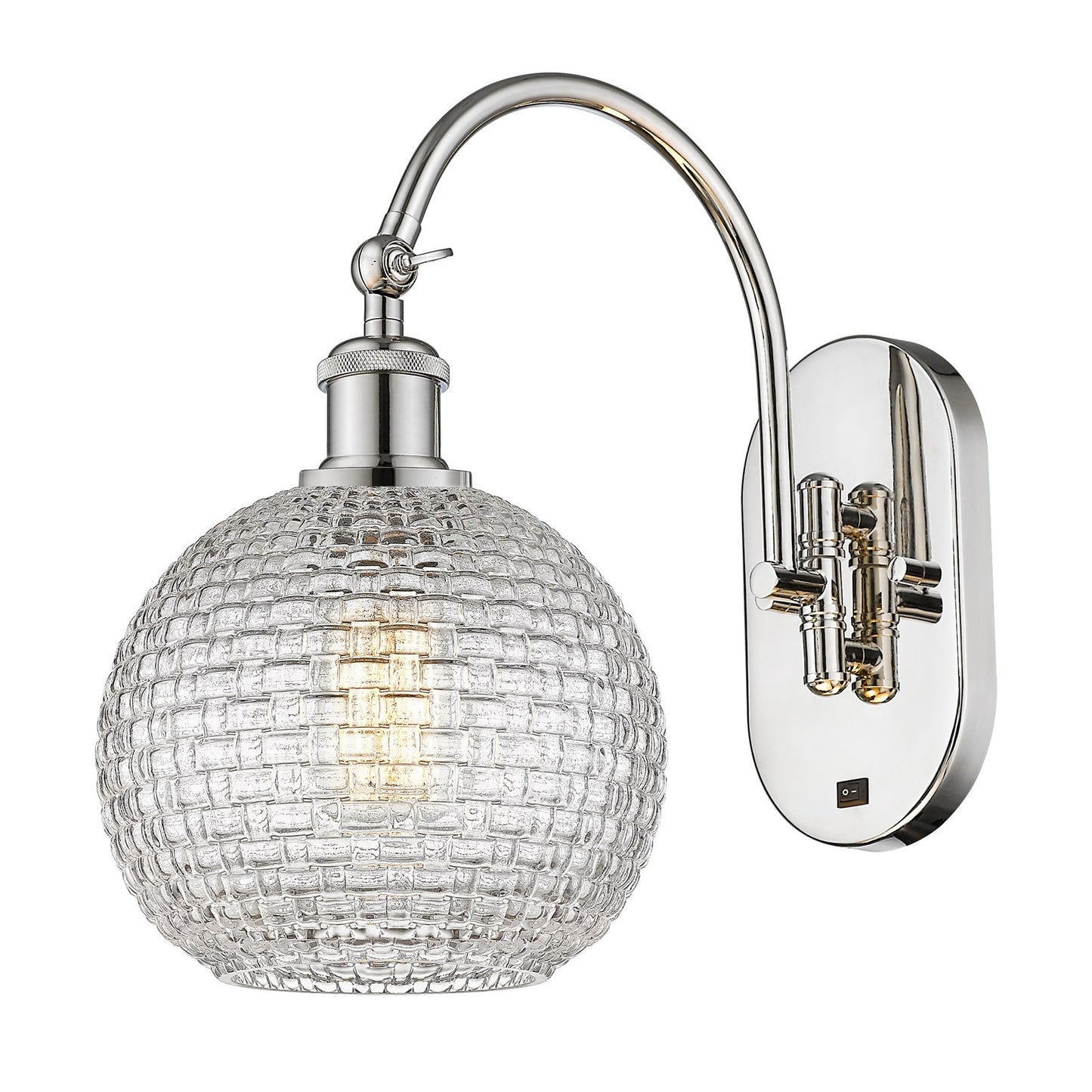 Innovations Athens 8in 1-Light Swing Arm Lamp | Modern Farmhouse Polished Nickel and Clear Basket Weave Glass | Living Room & | Model 518-1W-PN-G122C-8CL