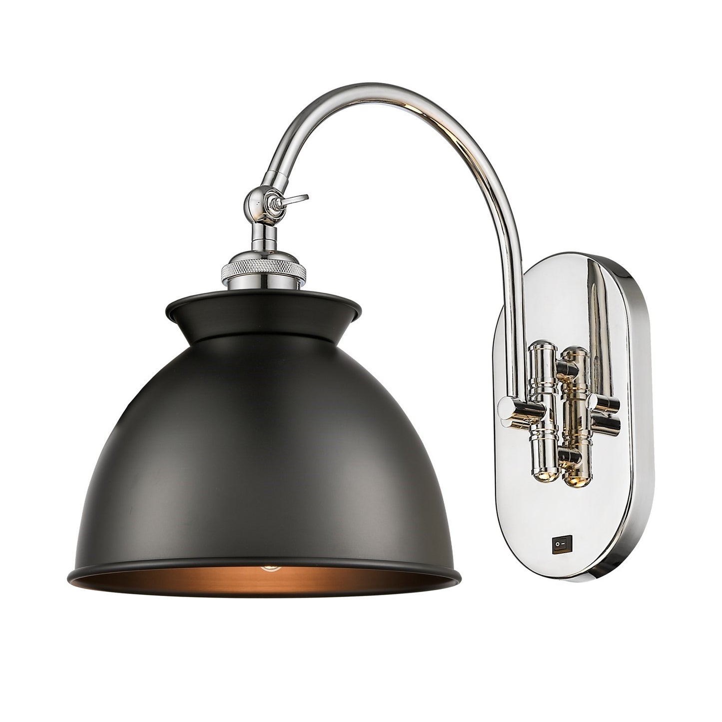 Innovations Adirondack 1-Light Swing Arm Lamp | Industrial Polished Nickel and Matte Black Metal Shade | Living Room & | Model 518-1W-PN-M14-BK-LED