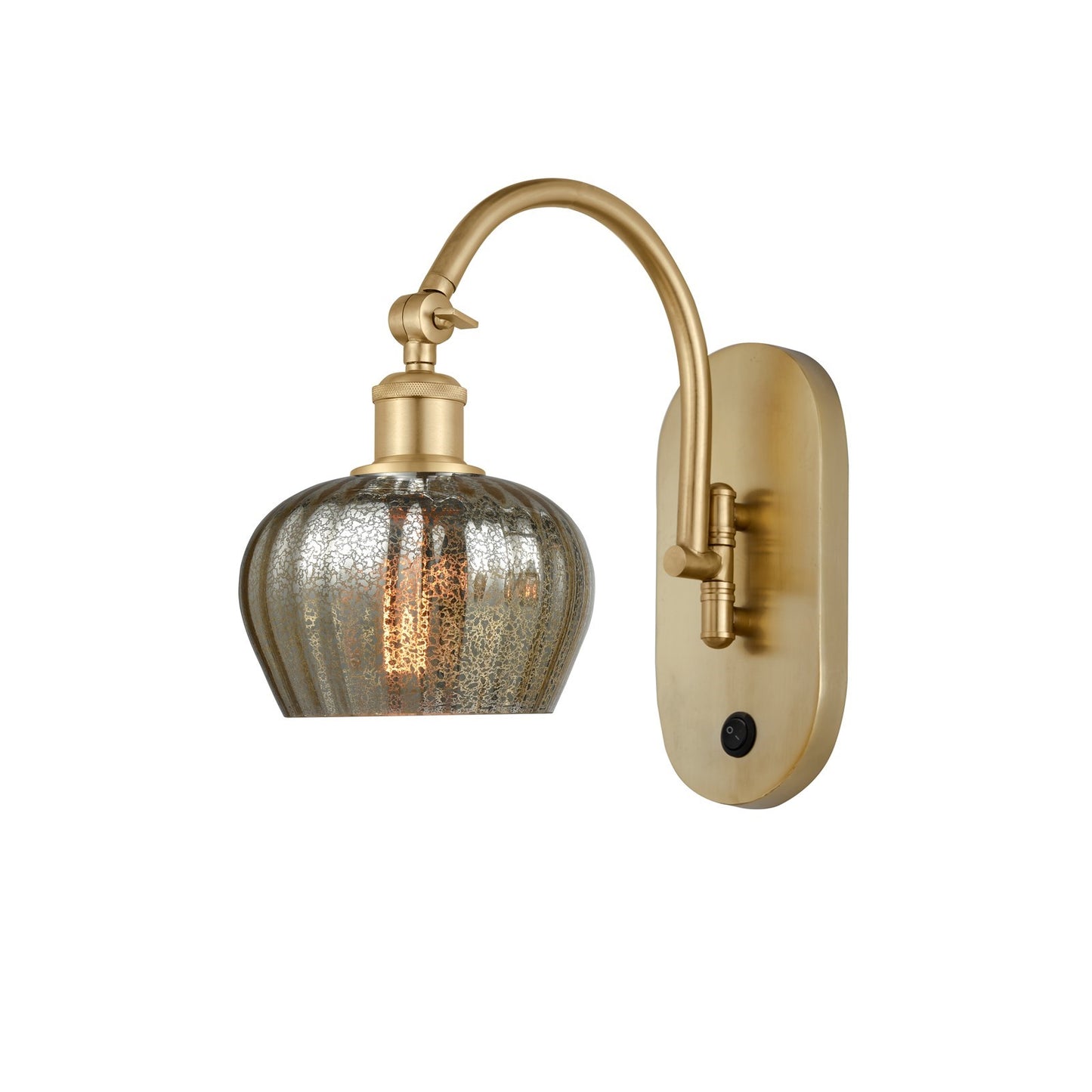 Innovations Fenton 1-Light 6.5in Swing Arm Sconce | Industrial Satin Gold Steel and Cast Brass with Mercury Ribbed Glass Shade | Model 518-1W-SG-G96