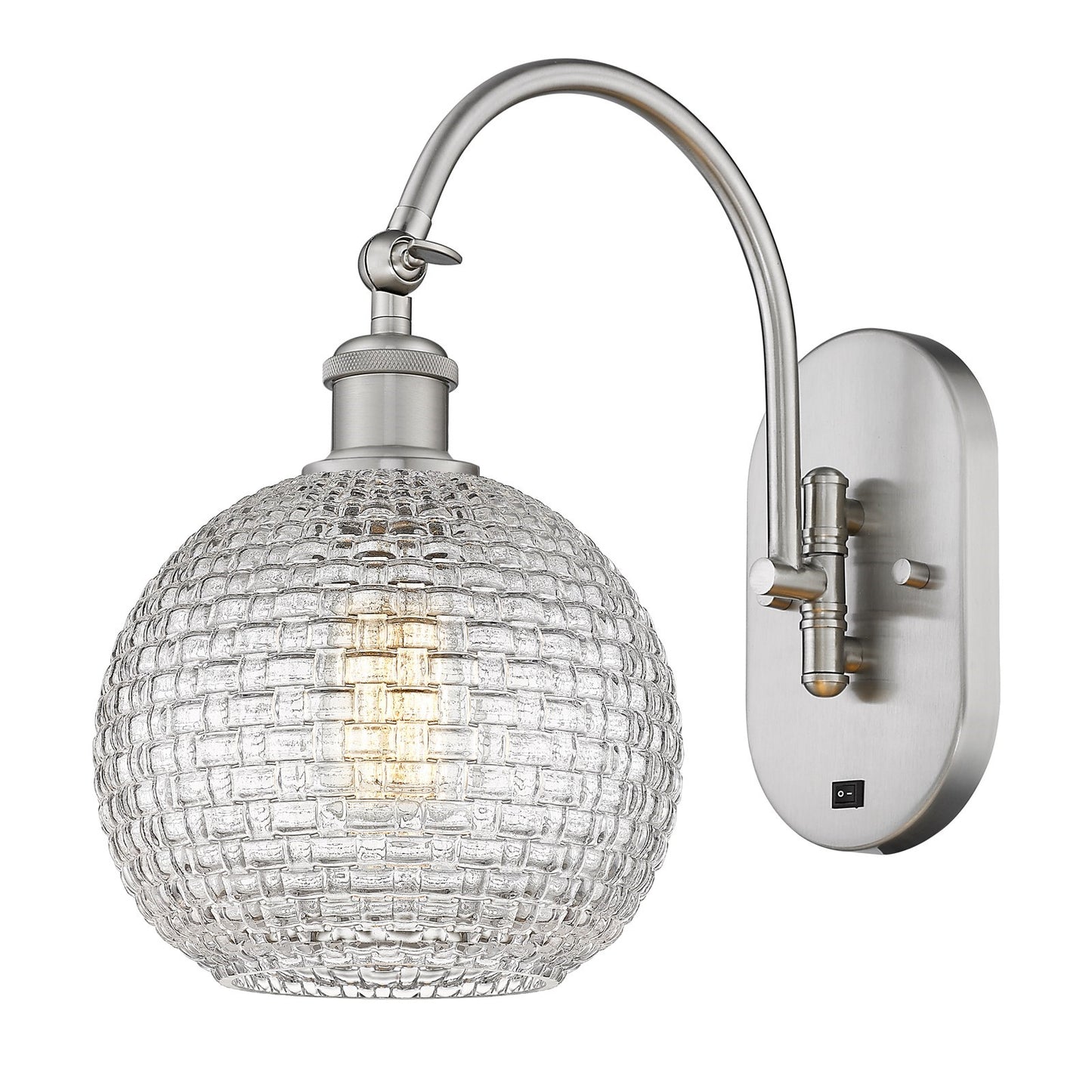 Innovations Athens 8in 1-Light Swing Arm Lamp | Modern Farmhouse Brushed Satin Nickel and Clear Basket Weave Glass | Living | Model 518-1W-SN-G122C-8CL