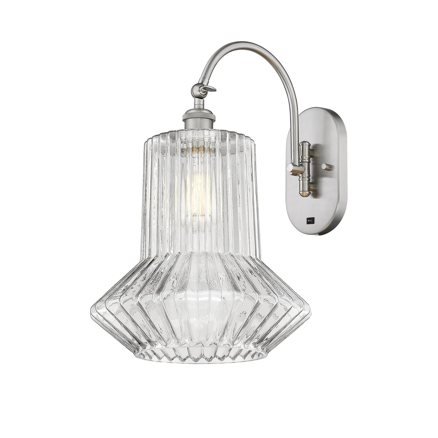 Innovations Springwater 12in 1-Light Swing Arm Lamp | Industrial Brushed Satin Nickel Steel and Clear Fluted Glass | Bedroom & | Model 518-1W-SN-G212