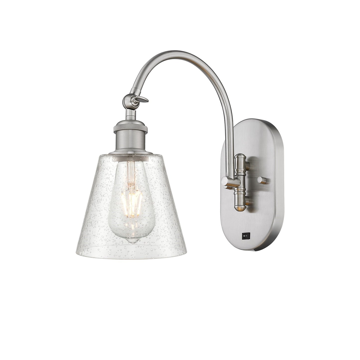 Innovations Caton 6in 1-Light Swing Arm Lamp | Industrial Brushed Satin Nickel Steel and Frosted Glass | Bedroom & Living Room | Model 518-1W-SN-G454