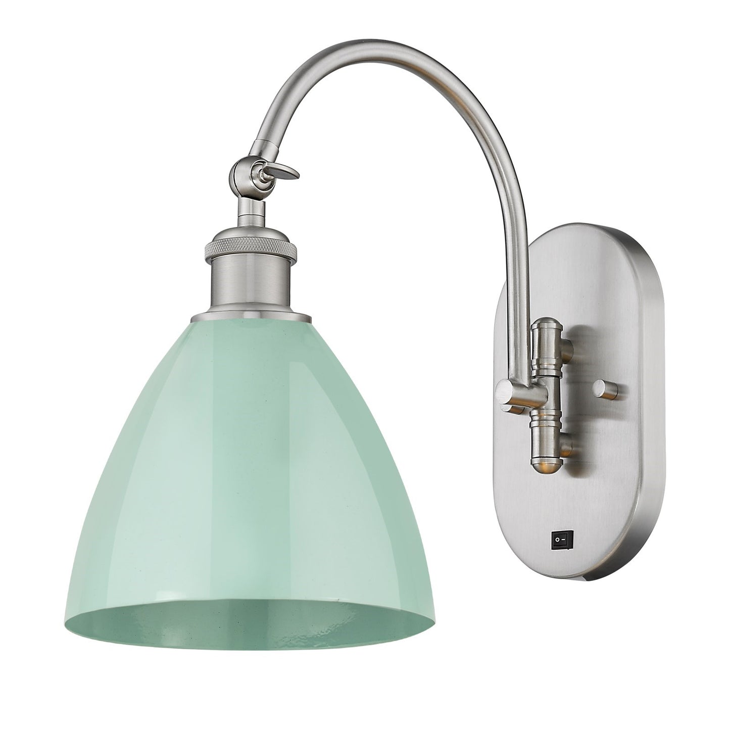 Innovations Plymouth 7.5in 1-Light Swing Arm Lamp | Industrial Farmhouse Brushed Satin Nickel and Matte Seafoam Metal | Model 518-1W-SN-MBD-75-SF-LED