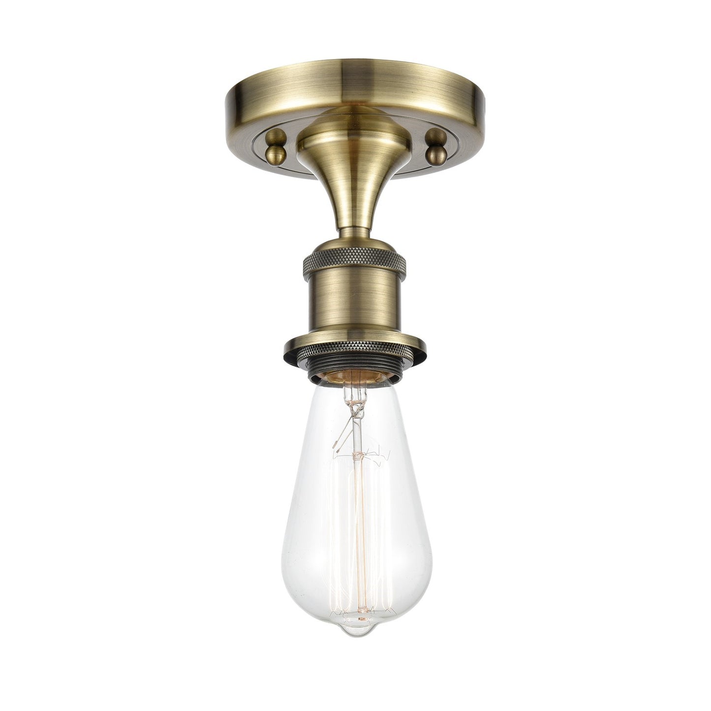 Innovations Bare Bulb 4.5in 1-Light Semi-Flush Mount | Industrial Antique Brass Steel | Entryway & Hallway | 4.5 x 4.5 x 5 in | Model 616-1F-AB