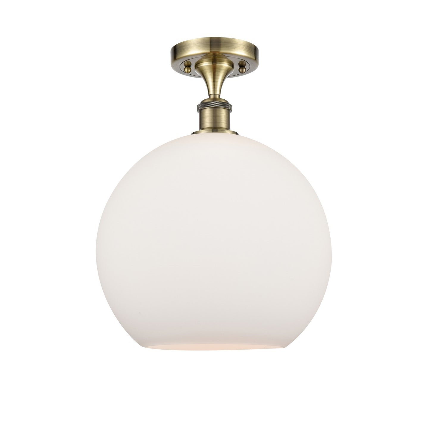 Innovations Athens 12in 1-Light Semi-Flush Mount | Industrial Antique Brass Steel and Matte White Glass | Damp-Rated Entryway & | Model 616-1F-AB-G121-12