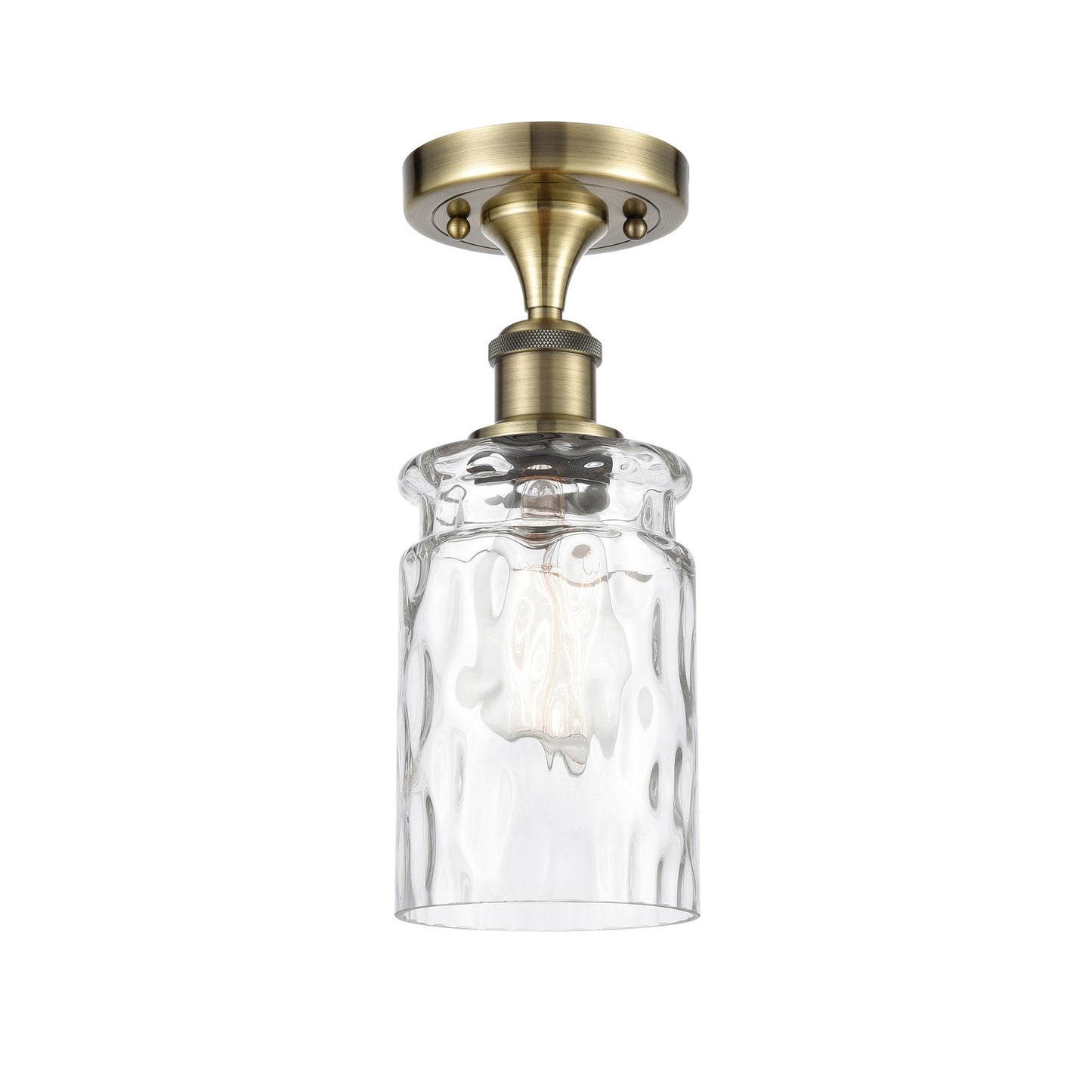 Innovations Candor 5in 1-Light Semi-Flush Mount | Industrial Antique Brass and Clear Waterglass Frosted Ribbed Glass | Hallway & | Model 616-1F-AB-G352