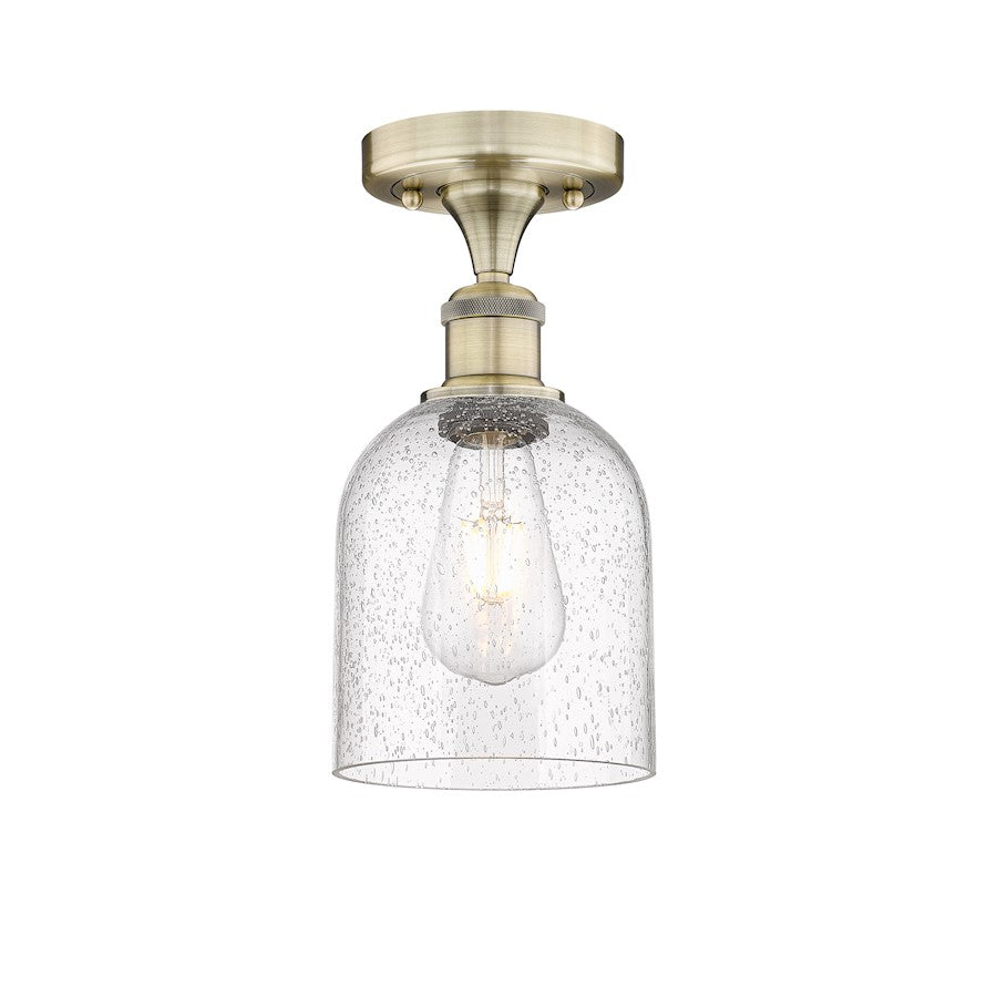 Innovations Bella 6in 1-Light Semi-Flush Mount | Industrial Antique Brass Steel and Seedy Glass | Entryway & Hallway | Model 616-1F-AB-G558-6SDY