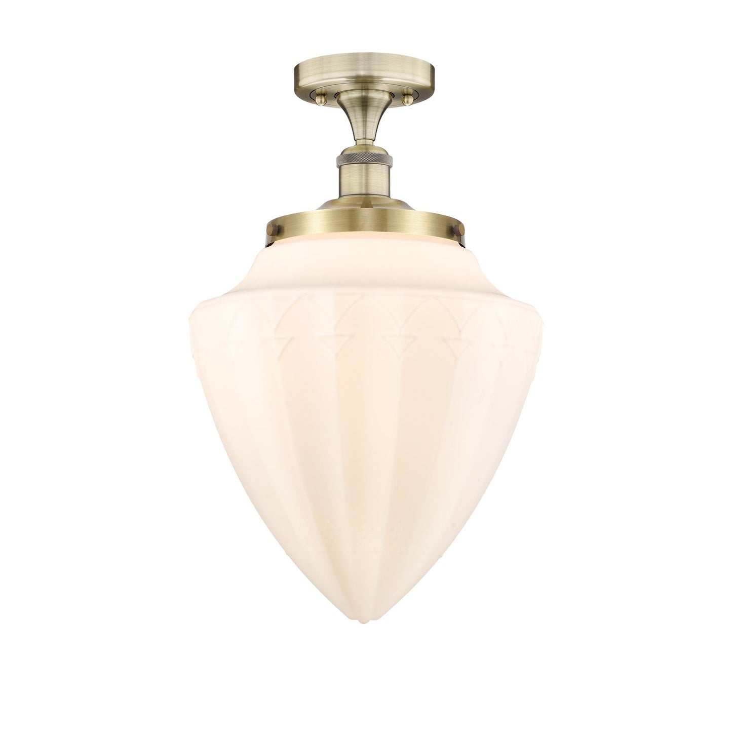 Innovations Bridgeton 16in 1-Light Semi-Flush Mount | Traditional Antique Brass Steel and Matte White Frosted Glass | Entryway & | Model 616-1F-AB-G661-12