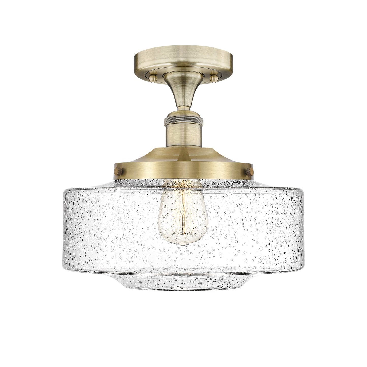 Innovations Bridgeton 12in 1-Light Semi-Flush Mount | Traditional Antique Brass Steel and Seedy Glass | Entryway & Hallway | Model 616-1F-AB-G694-12