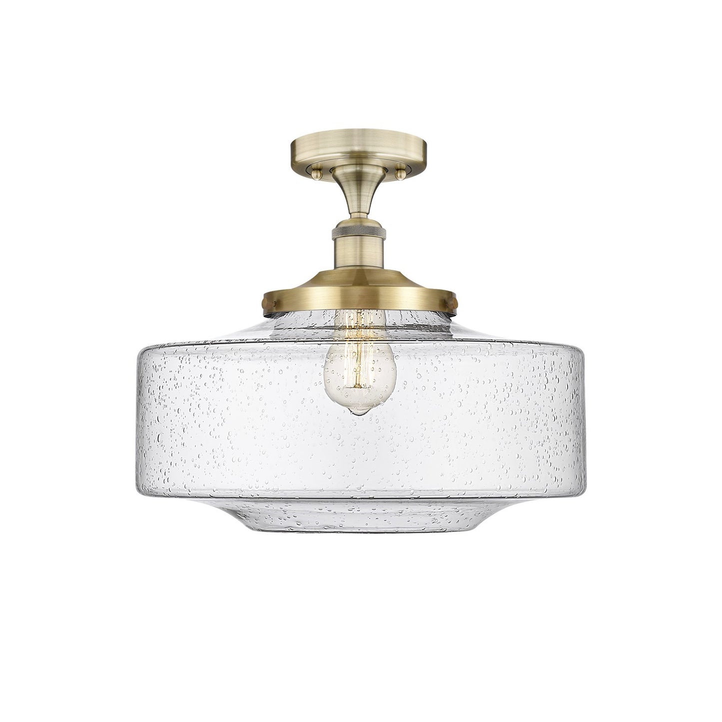 Innovations Bridgeton 16in 1-Light Semi-Flush Mount | Traditional Antique Brass Steel and Seedy Glass | Entryway & Bathroom | Model 616-1F-AB-G694-16