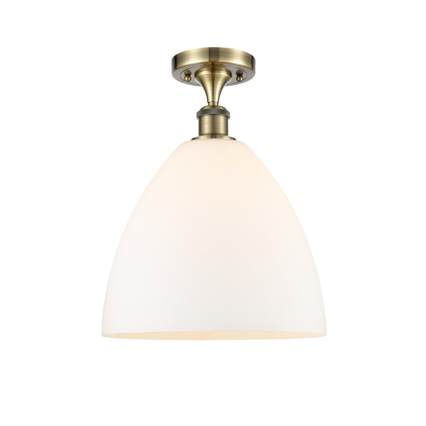 Innovations Bristol 12in 1-Light Semi-Flush Mount | Industrial Antique Brass and Matte White Glass | Damp-Rated Hallway & | Model 616-1F-AB-GBD-121