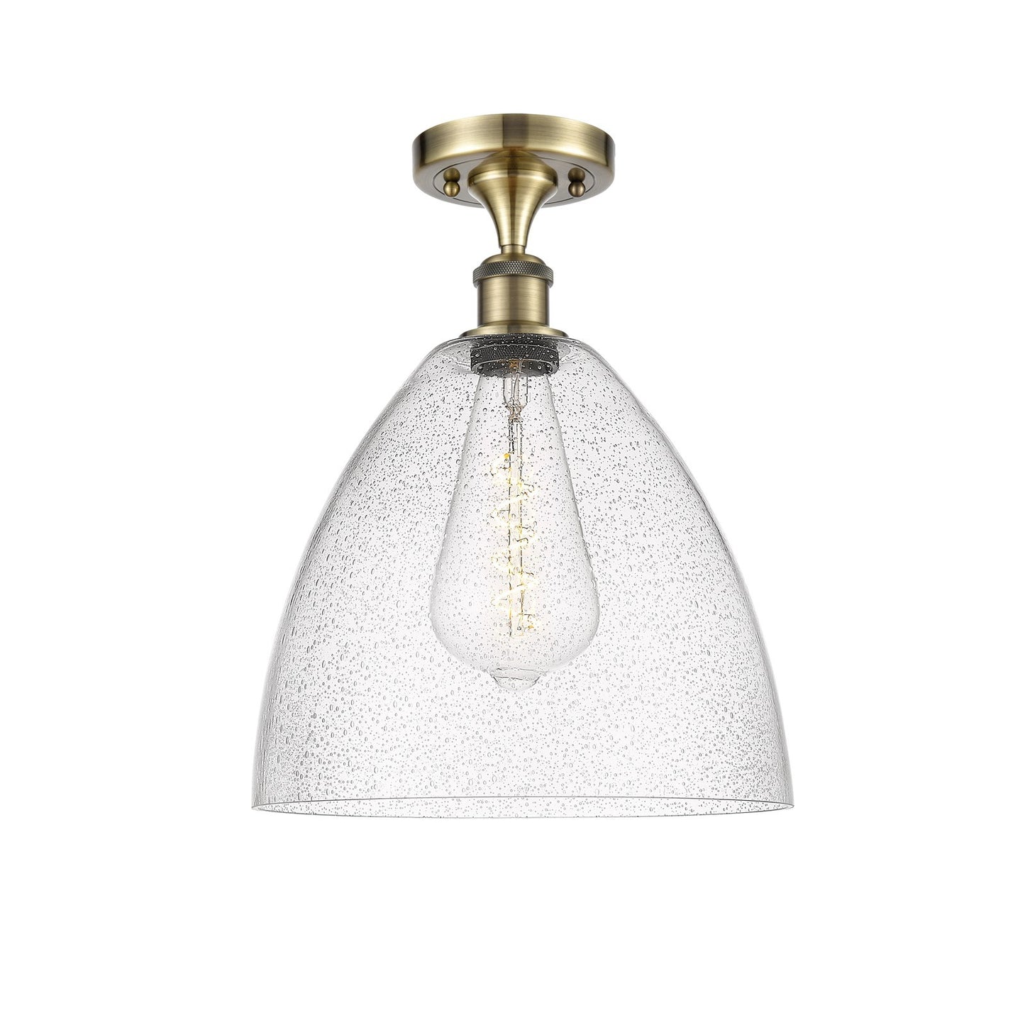 Innovations Bristol 12in 1-Light Semi-Flush Mount | Industrial Antique Brass Steel and Seedy Glass | Entryway & Hallway | 12 x | Model 616-1F-AB-GBD-124