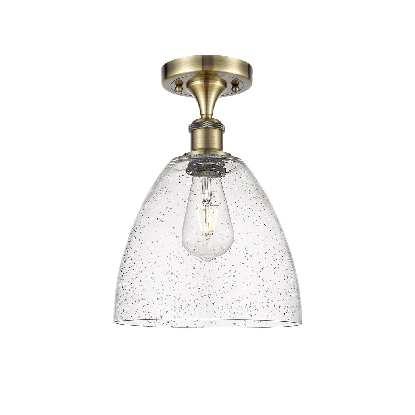 Innovations Bristol 9in 1-Light Semi-Flush Mount | Industrial Antique Brass Steel and Seedy Glass | Damp-Rated Hallway & Entryway | Model 616-1F-AB-GBD-94