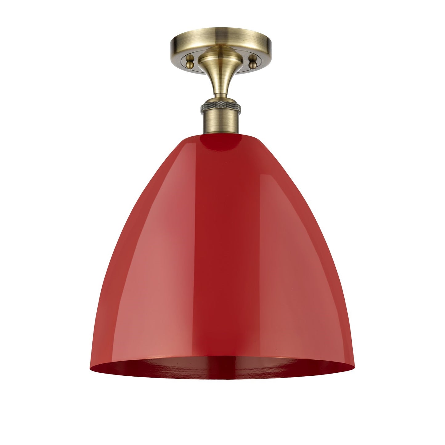 Innovations Plymouth 12in 1-Light Semi-Flush Mount | Industrial Antique Brass Steel and Matte Red Metal Shade | Entryway & | Model 616-1F-AB-MBD-12-RD
