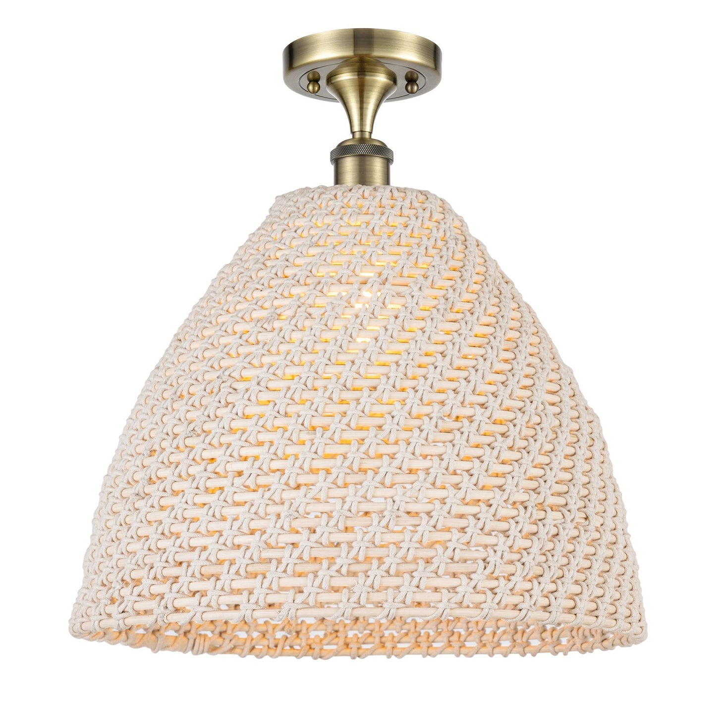 Innovations Bristol Natural 16in 1-Light Semi-Flush Mount | Farmhouse Antique Brass and Natural Fiber Dome Shade | Entryway & | Model 616-1F-AB-NBD-16-NAT