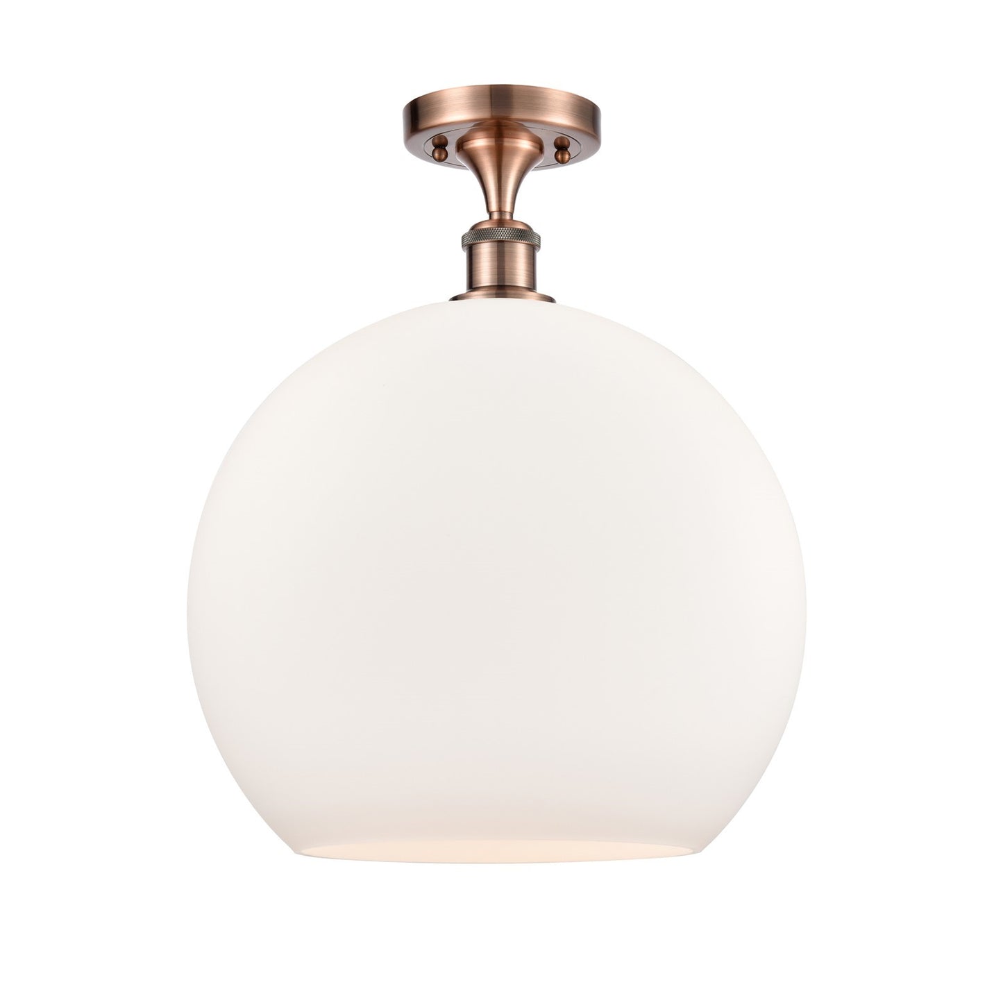 Innovations Athens 14in 1-Light Semi-Flush Mount | Industrial Antique Copper Steel and Matte White Glass | Entryway & Hallway | Model 616-1F-AC-G121-14