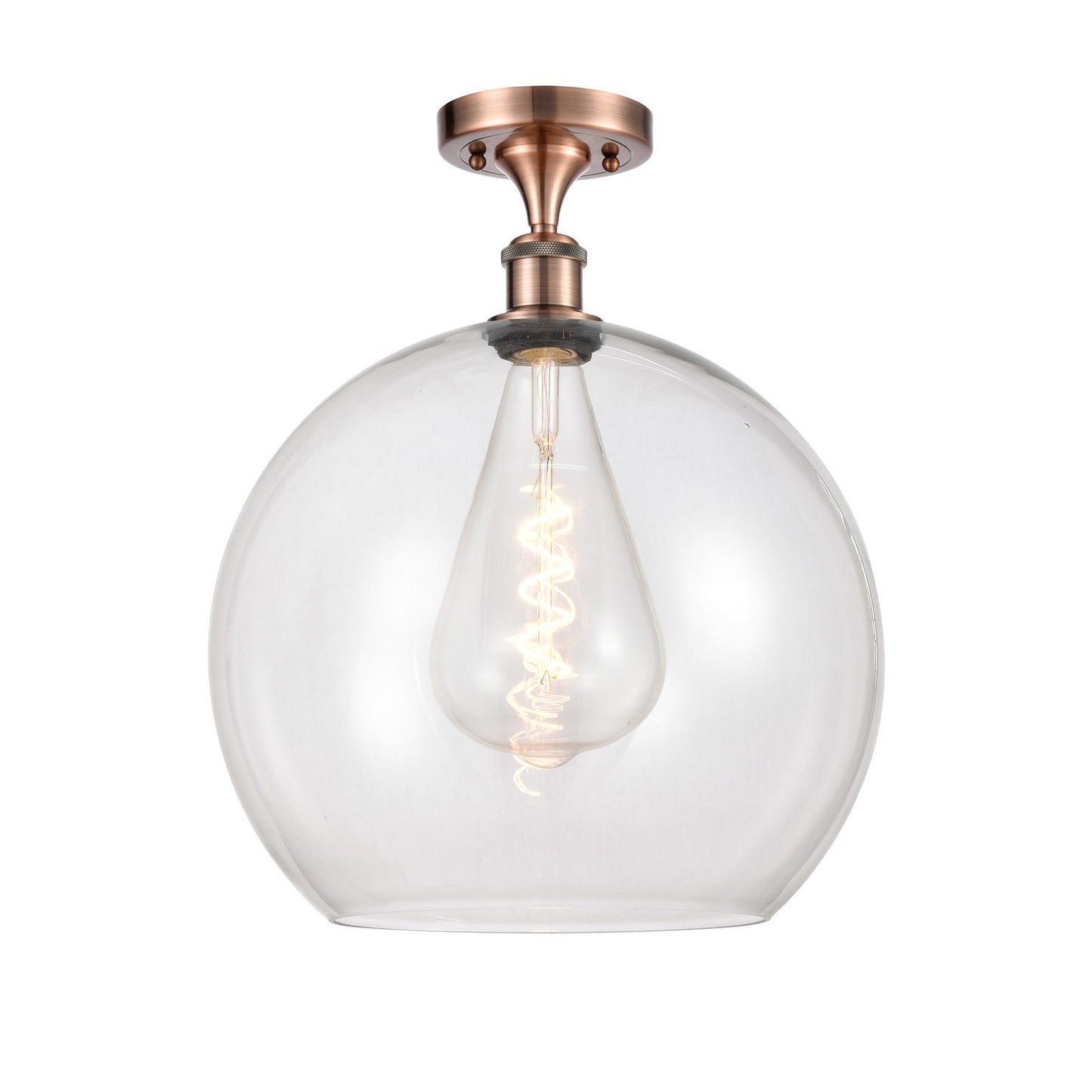 Innovations Athens 14in 1-Light Semi-Flush Mount | Industrial Antique Copper Steel and Clear Glass | Entryway & Hallway | 13.75 | Model 616-1F-AC-G122-14