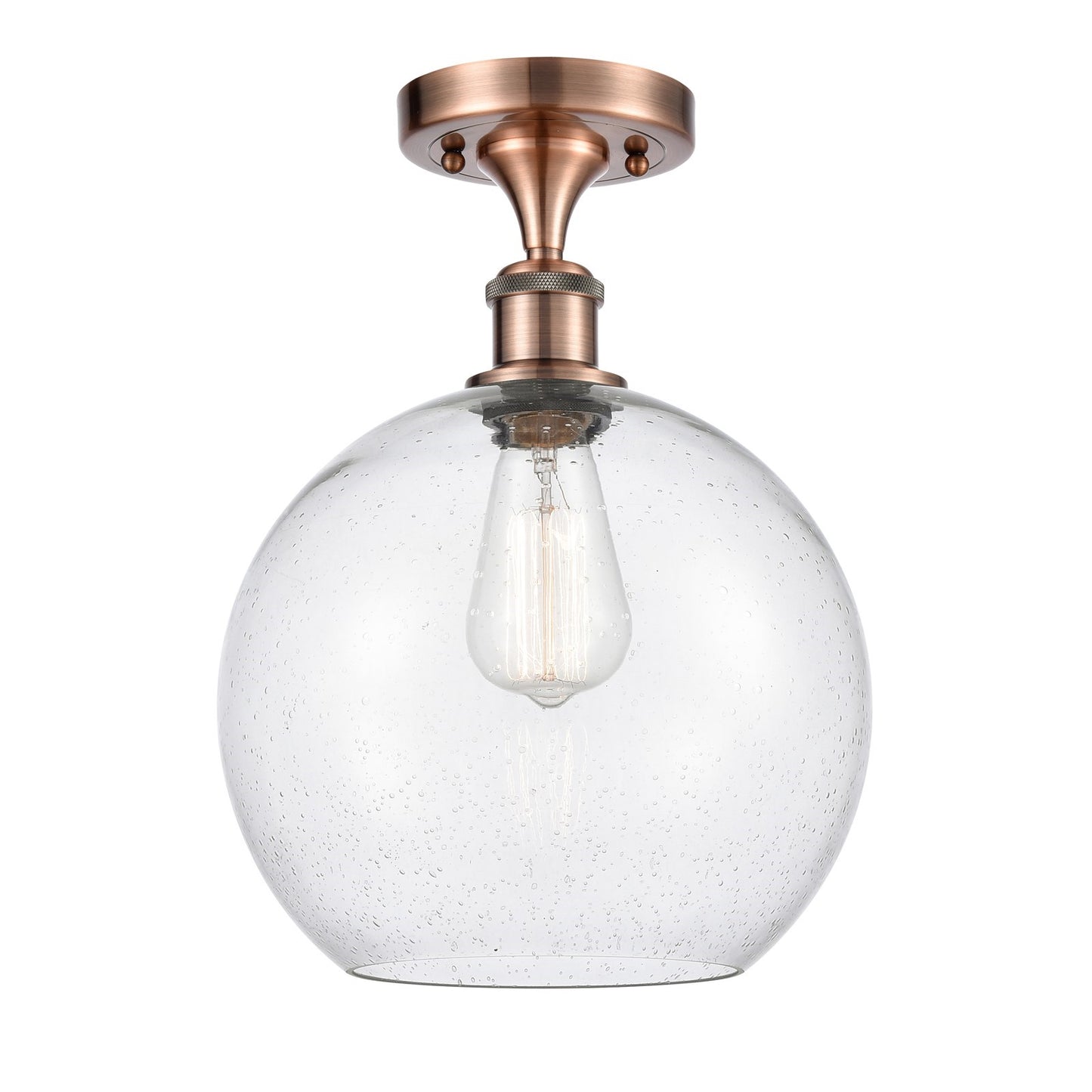 Innovations Athens 10in 1-Light Semi-Flush Mount | Industrial Antique Copper Steel and Seedy Glass | Entryway & Hallway | 10 x | Model 616-1F-AC-G124-10