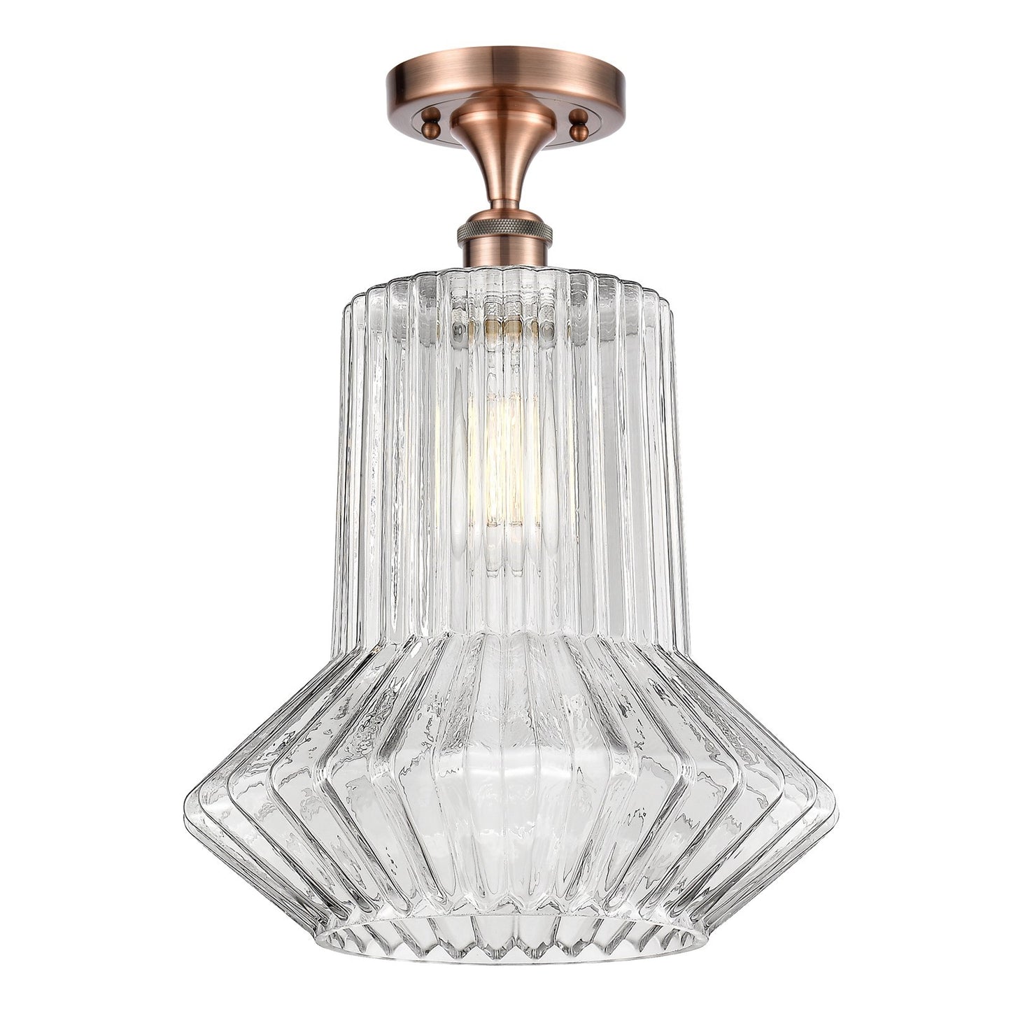 Innovations Springwater 12in 1-Light Semi-Flush Mount | Art Nouveau Antique Copper Steel and Clear Fluted Glass | Damp-Rated | Model 616-1F-AC-G212