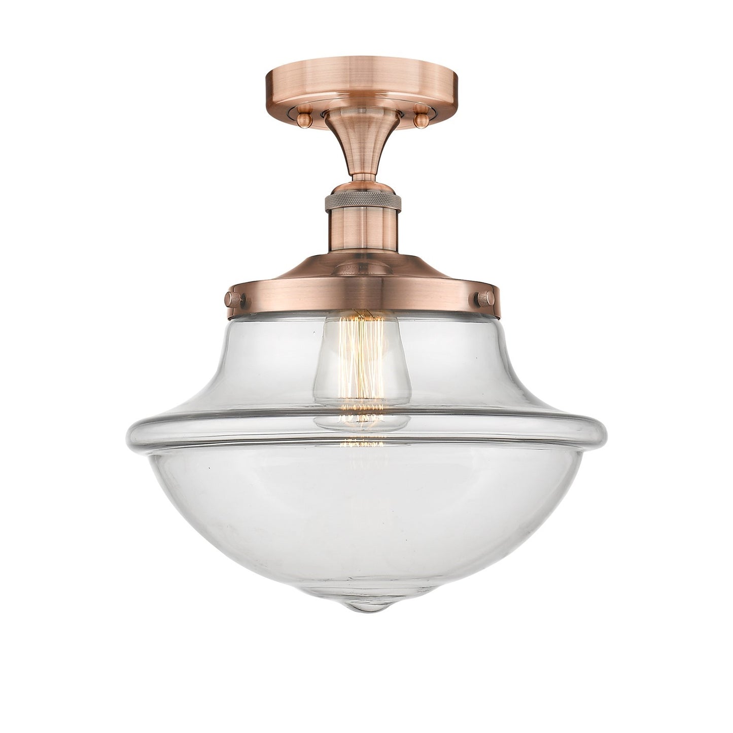 Innovations Oxford 12in 1-Light Semi-Flush Mount | Industrial Antique Copper Steel and Clear Glass | Entryway & Hallway | 11.75 x | Model 616-1F-AC-G542