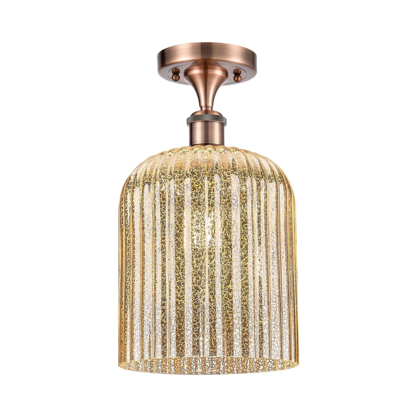 Innovations Bridal Veil 5in 1-Light Semi-Flush Mount | Art Nouveau Industrial Antique Copper Steel and Mercury Ribbed Bell | Model 616-1F-AC-G559-8ME