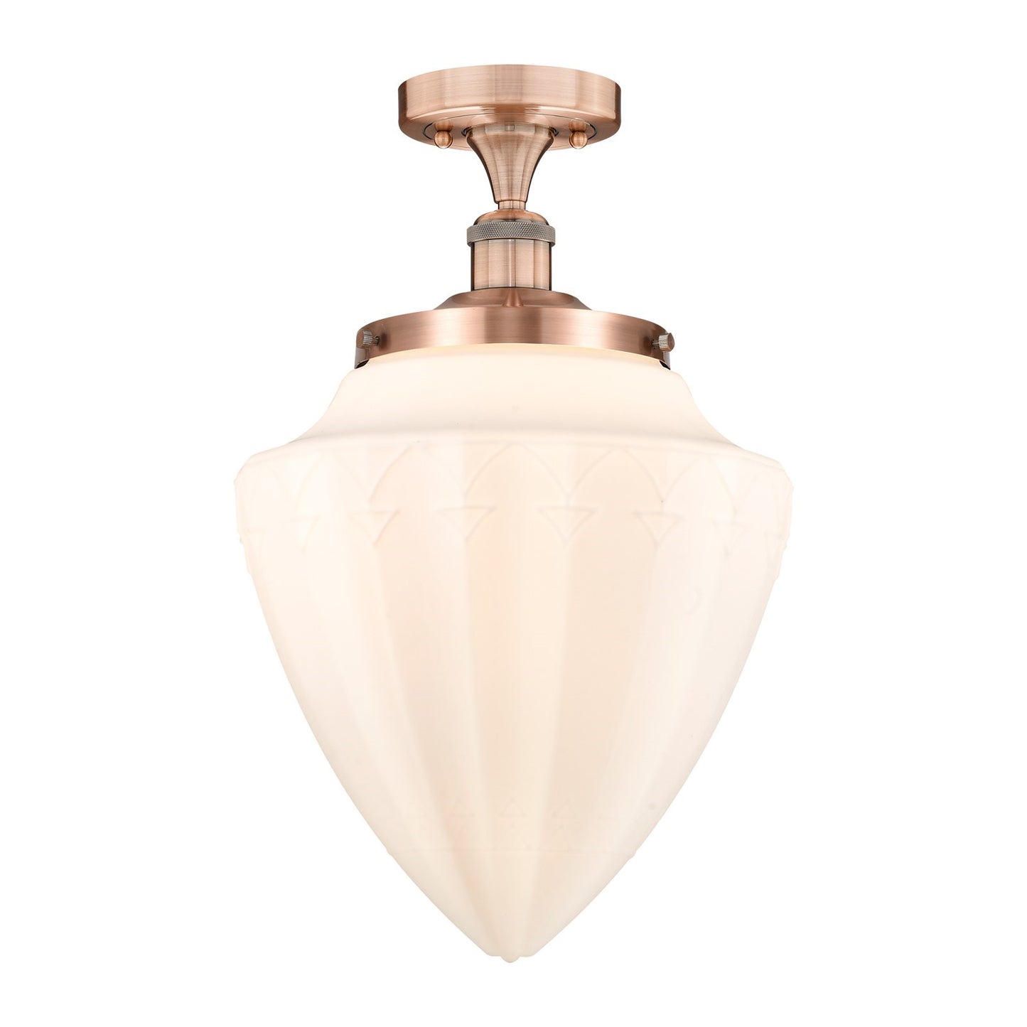 Innovations Bridgeton 12in 1-Light Semi-Flush Mount | Traditional Antique Copper Steel and Matte White Frosted Glass | Damp | Model 616-1F-AC-G661-12