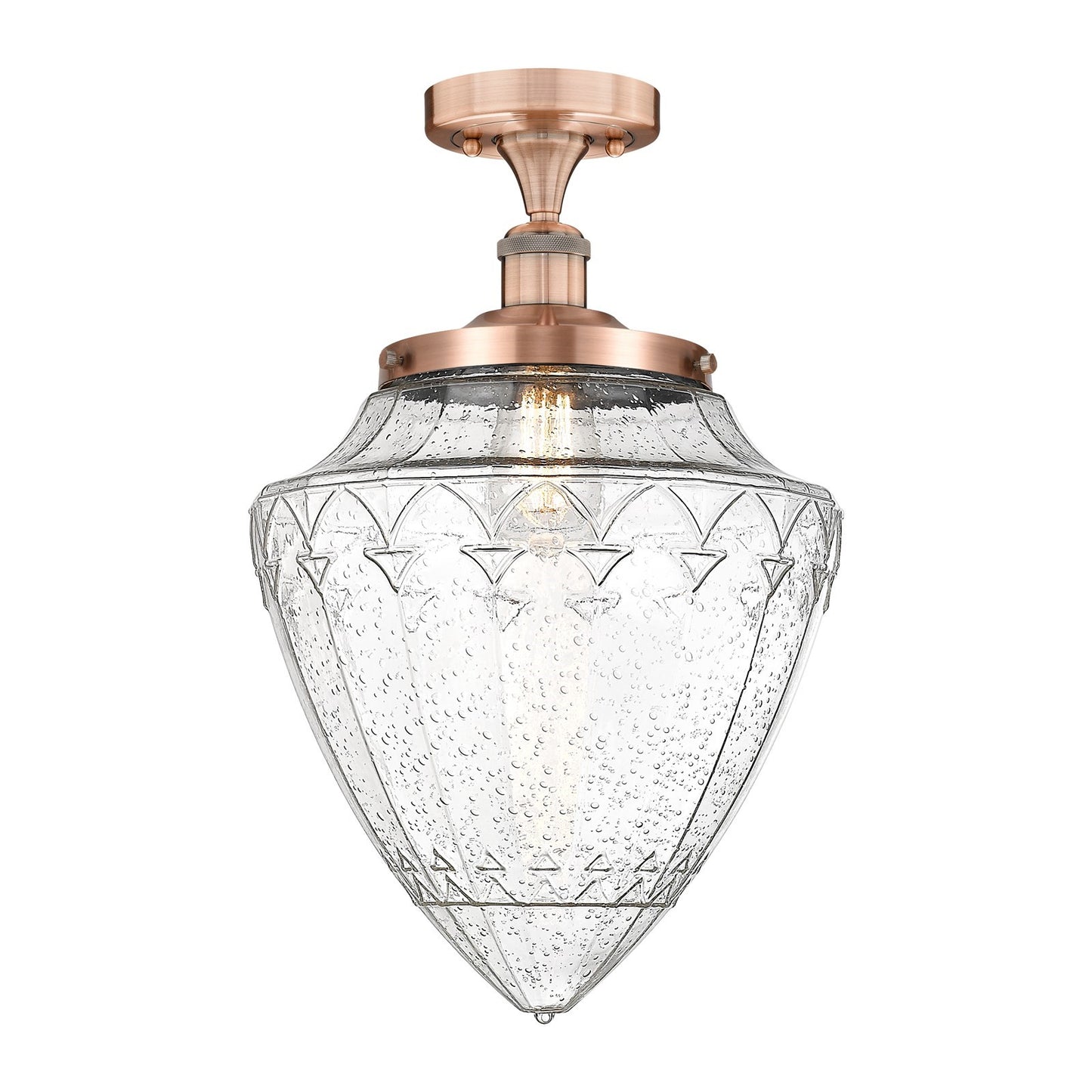 Innovations Bridgeton 12in 1-Light Semi-Flush Mount | Traditional Antique Copper Steel and Seedy Glass | Entryway & Bathroom | Model 616-1F-AC-G664-12