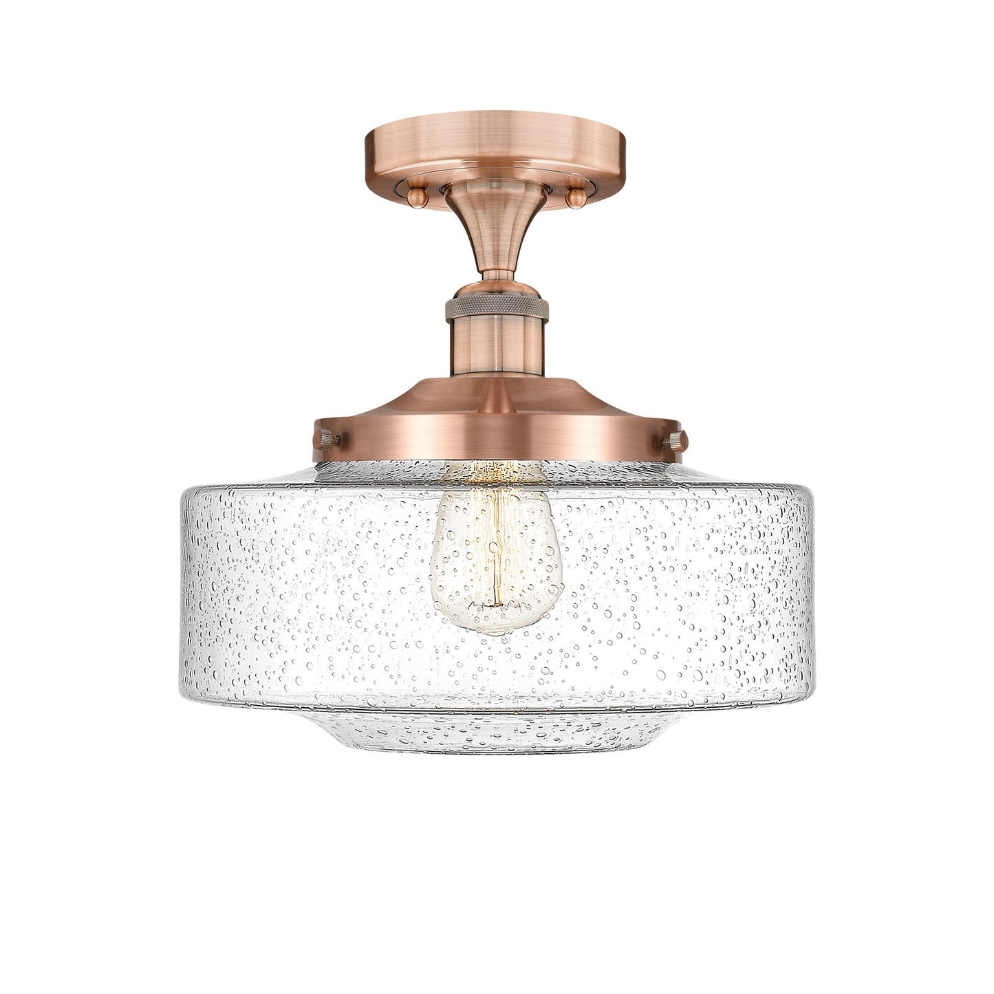 Innovations Bridgeton 12in 1-Light Semi-Flush Mount | Traditional Antique Copper Steel and Seedy Glass | Hallway & Entryway | Model 616-1F-AC-G694-12