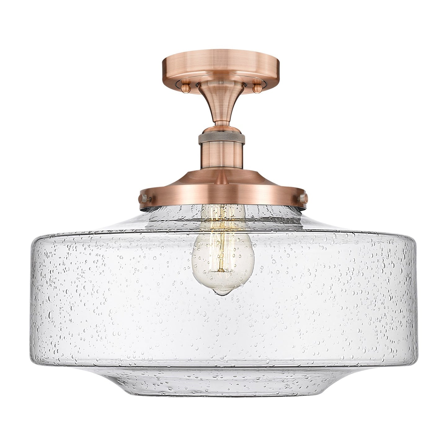 Innovations Bridgeton 16in 1-Light Semi-Flush Mount | Traditional Antique Copper Steel and Seedy Glass | Entryway & Hallway | Model 616-1F-AC-G694-16