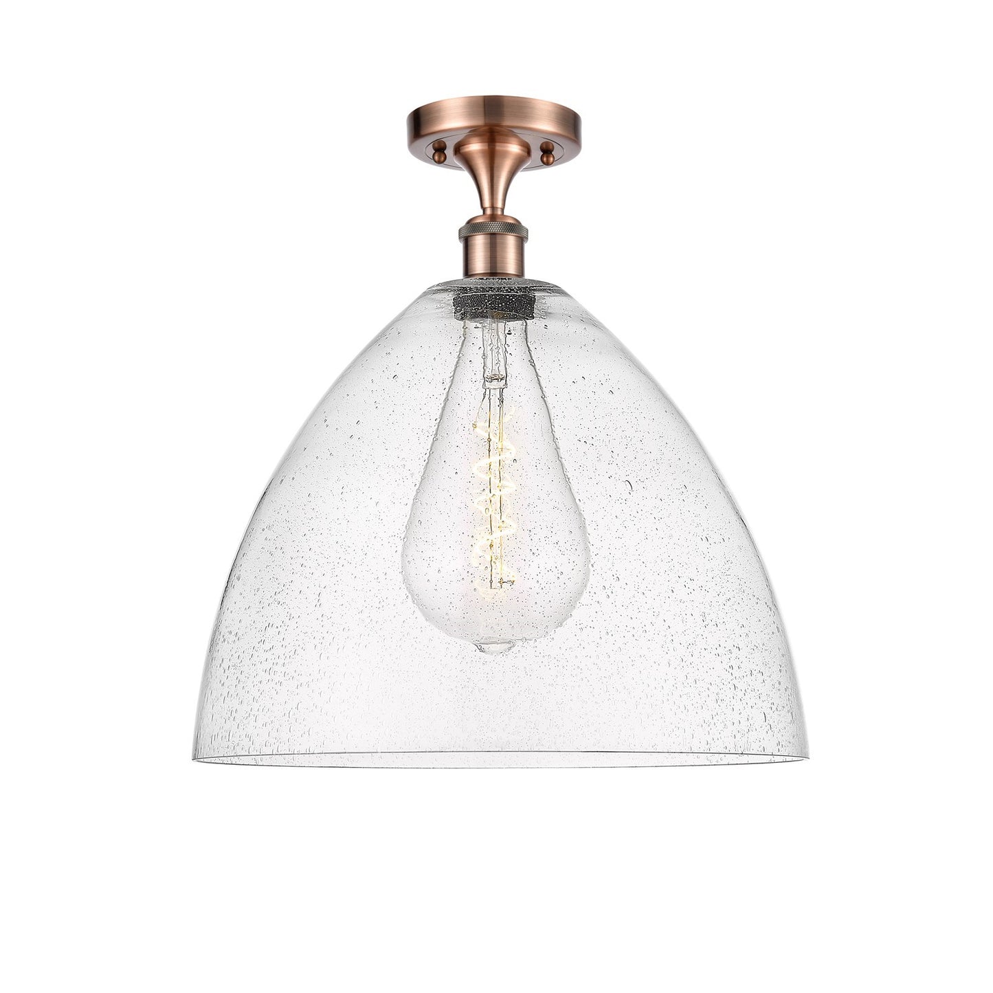 Innovations Bristol 16in 1-Light Semi-Flush Mount | Industrial Antique Copper Steel and Seedy Glass Dome Shade | Damp Rated | Model 616-1F-AC-GBD-164