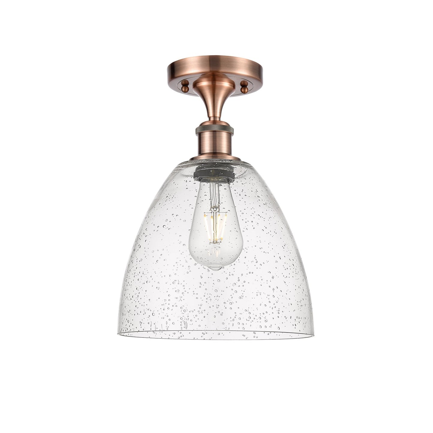Innovations Bristol 9in 1-Light Semi-Flush Mount | Industrial Antique Copper Steel and Seedy Glass | Damp-Rated Entryway & | Model 616-1F-AC-GBD-94
