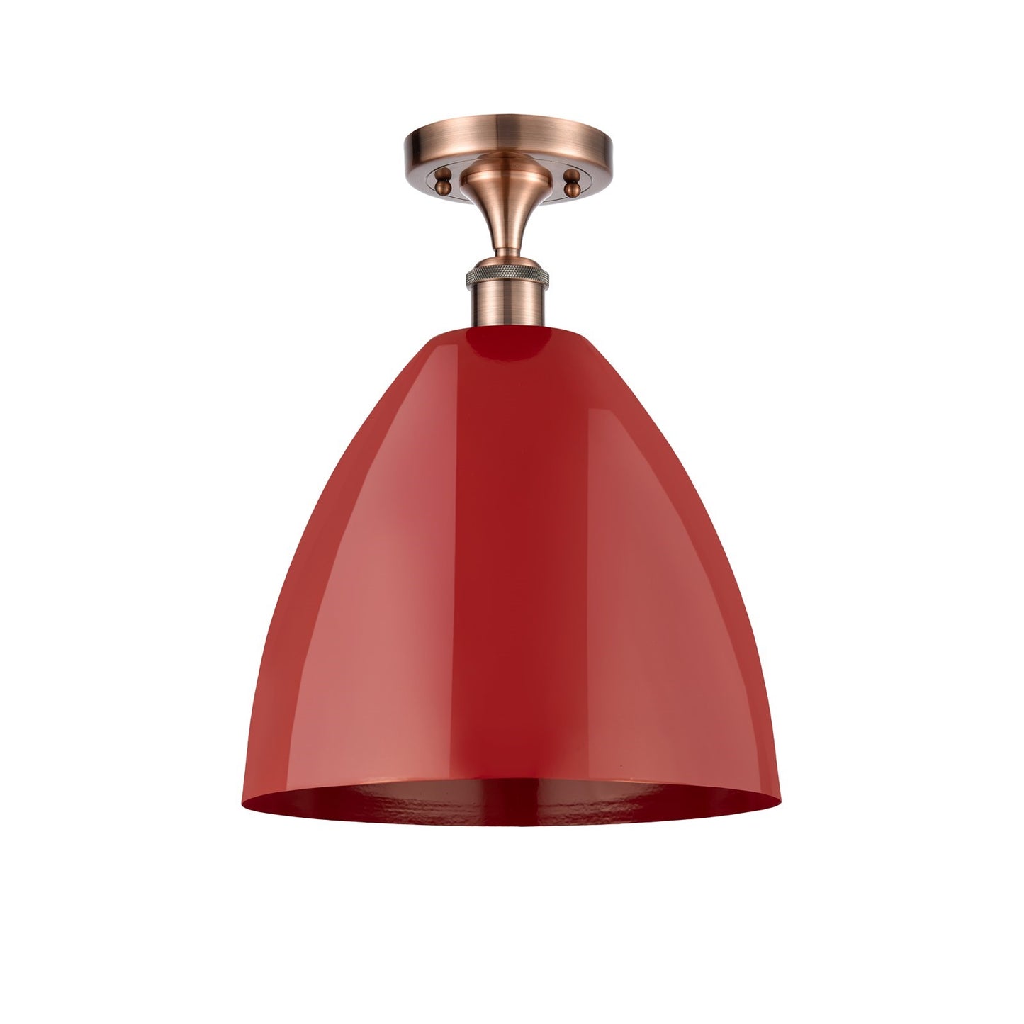 Innovations Plymouth 12in 1-Light Semi-Flush Mount | Industrial Antique Copper Steel and Matte Red Metal | Kitchen & Hallway | Model 616-1F-AC-MBD-12-RD
