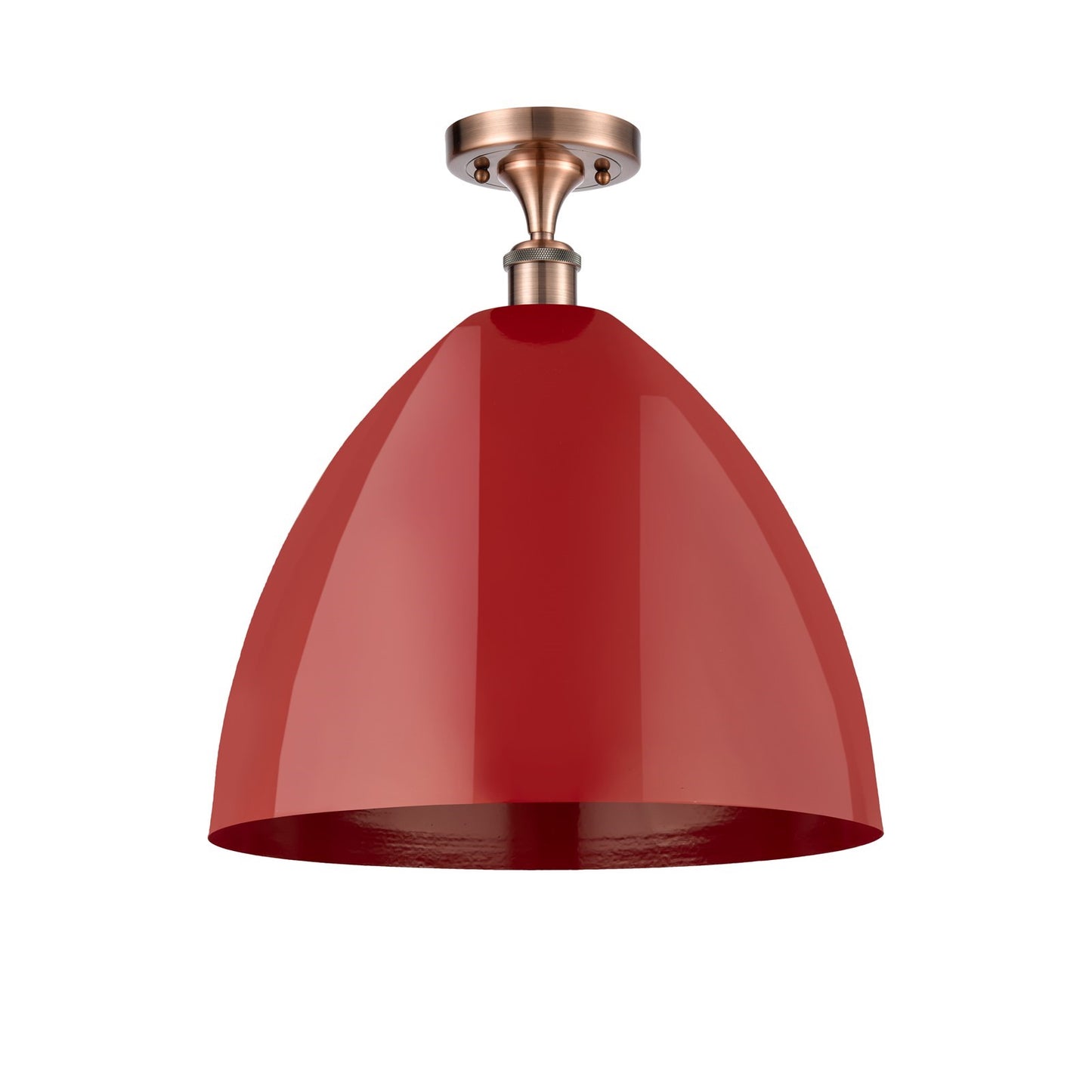 Innovations Plymouth 16in 1-Light Semi-Flush Mount | Industrial Antique Copper Steel and Matte Red Metal | Kitchen & Hallway | Model 616-1F-AC-MBD-16-RD