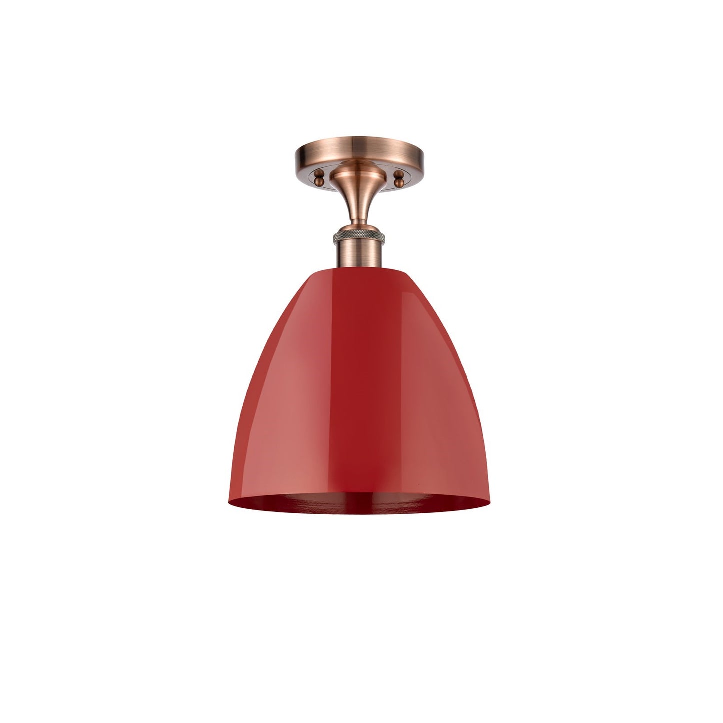 Innovations Plymouth 9in 1-Light Semi-Flush Mount | Industrial Antique Copper Steel and Matte Red Metal | Kitchen & Hallway | 9 | Model 616-1F-AC-MBD-9-RD