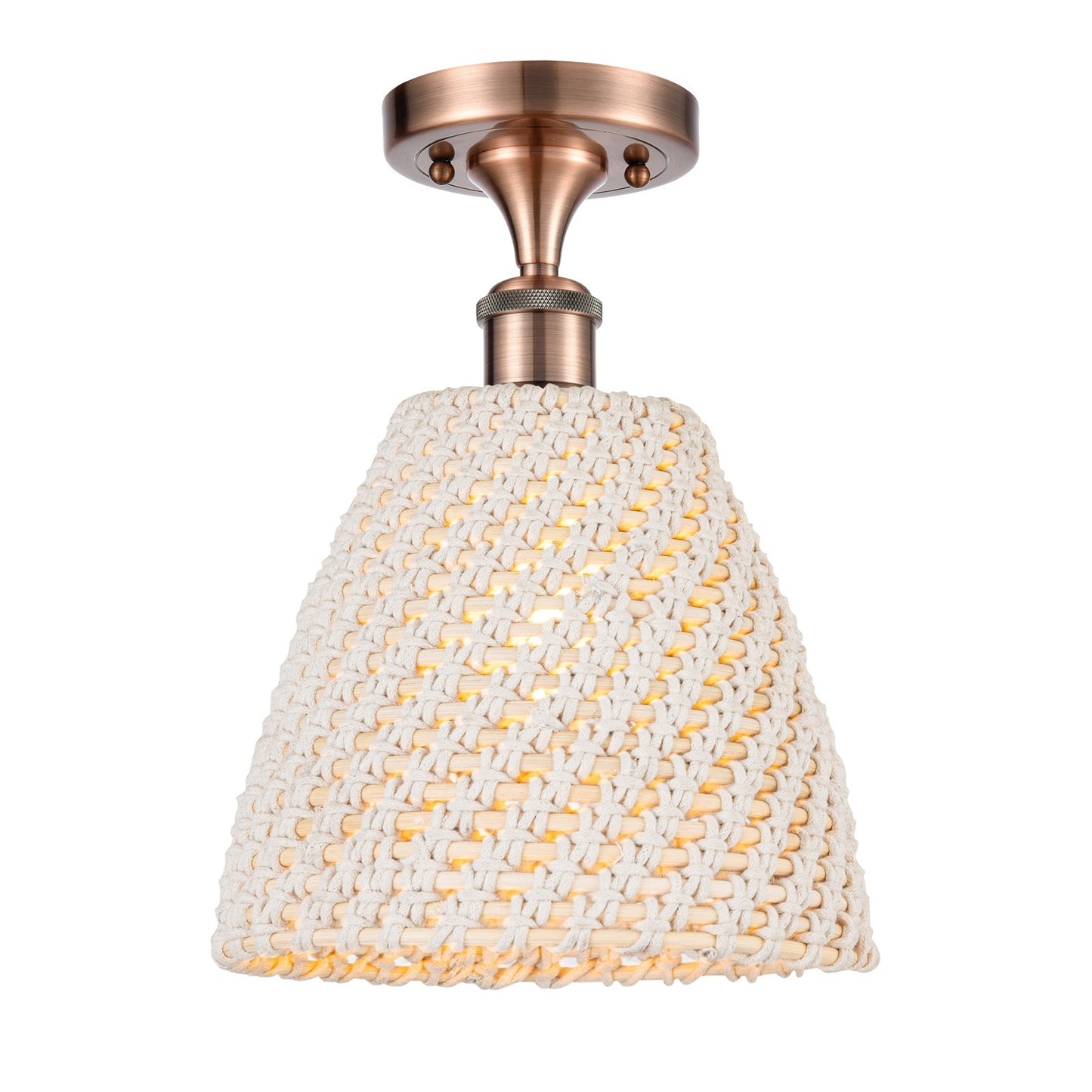 Innovations Bristol Natural 9in 1-Light Semi-Flush Mount | Industrial Antique Copper Steel and Cast Brass with Natural Fiber | Model 616-1F-AC-NBD-9-NAT