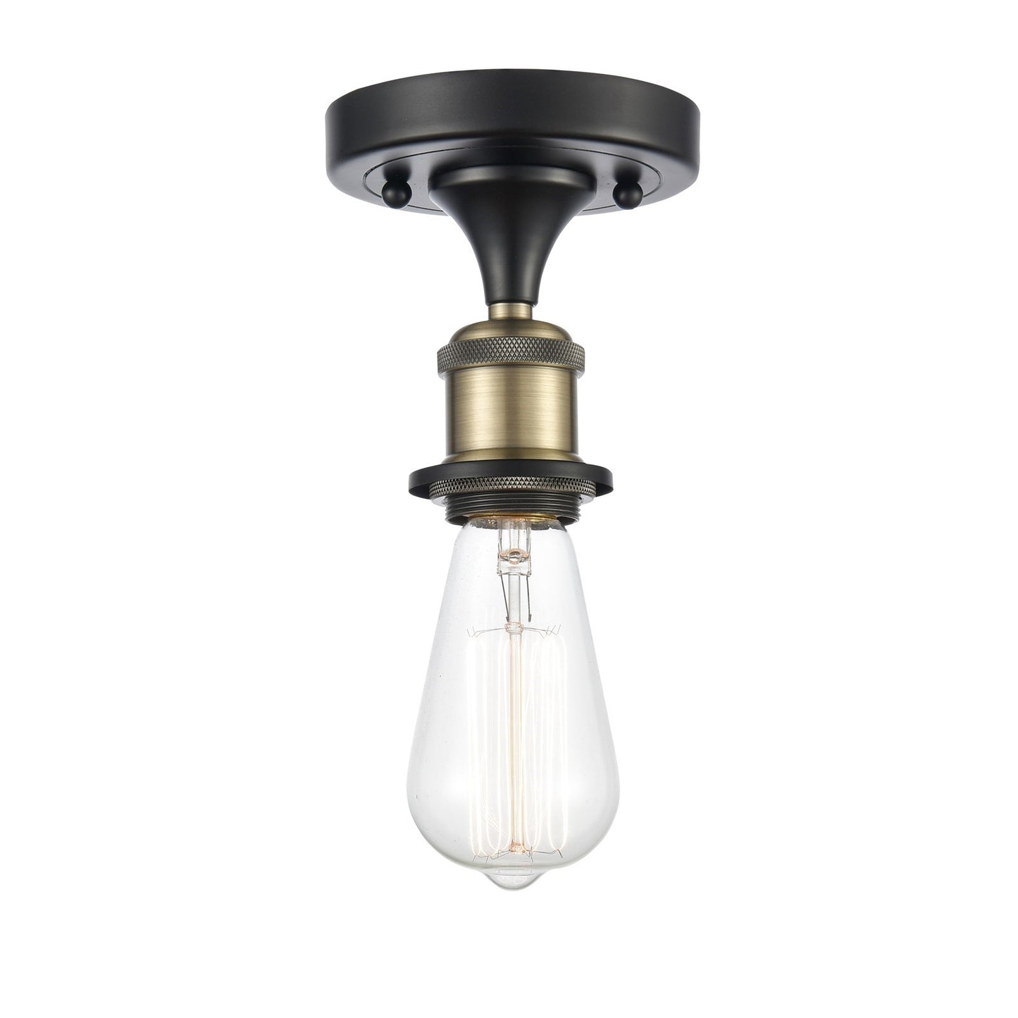 Innovations Bare Bulb 4.5in 1-Light Semi-Flush Mount | Industrial Black Antique Brass Steel and Cast Brass | Hallway & Entryway | 4.5 x | Model 616-1F-BAB
