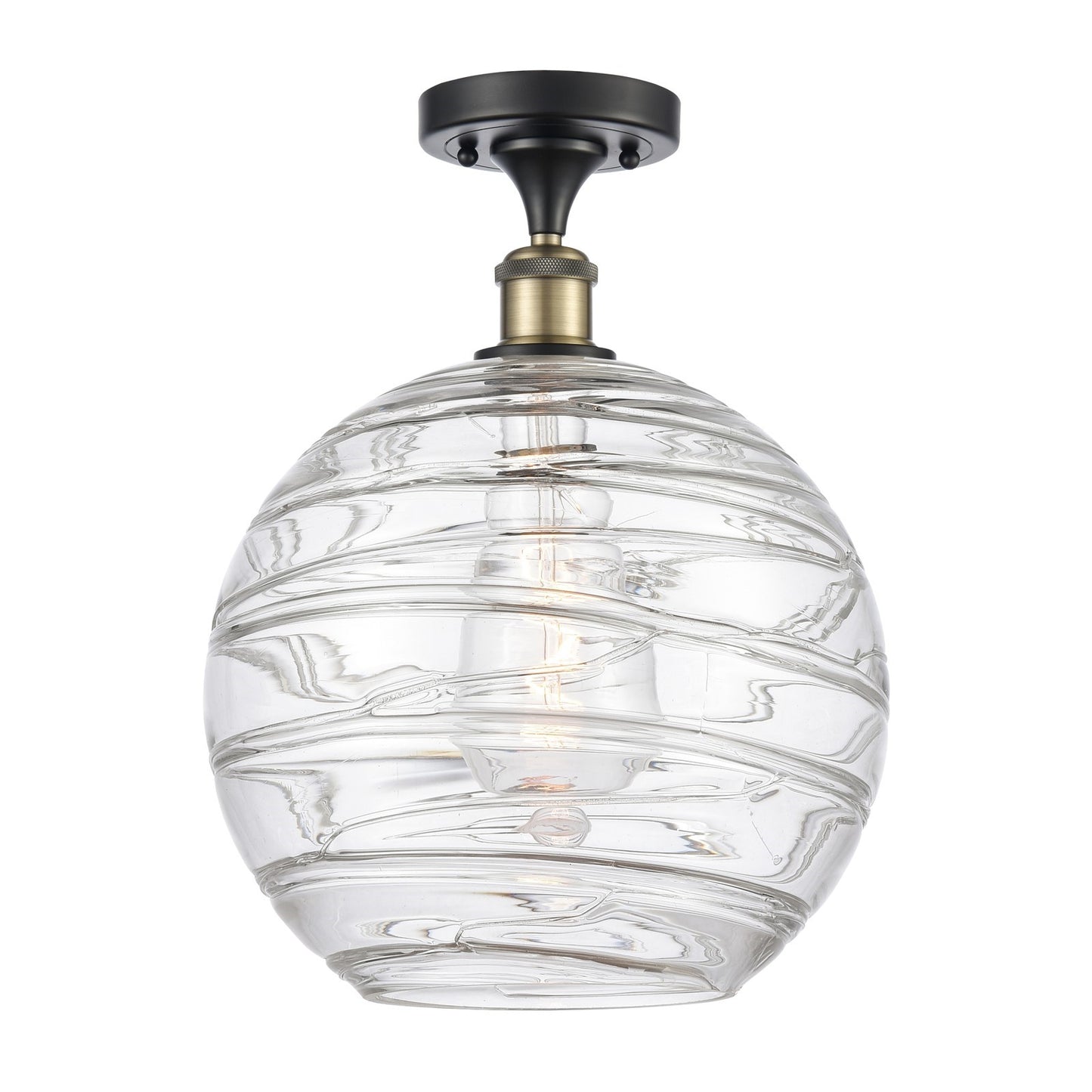 Innovations Athens Deco Swirl 12in 1-Light Semi-Flush Mount | Industrial Black Antique Brass Steel and Clear Deco Swirl | Model 616-1F-BAB-G1213-12CL