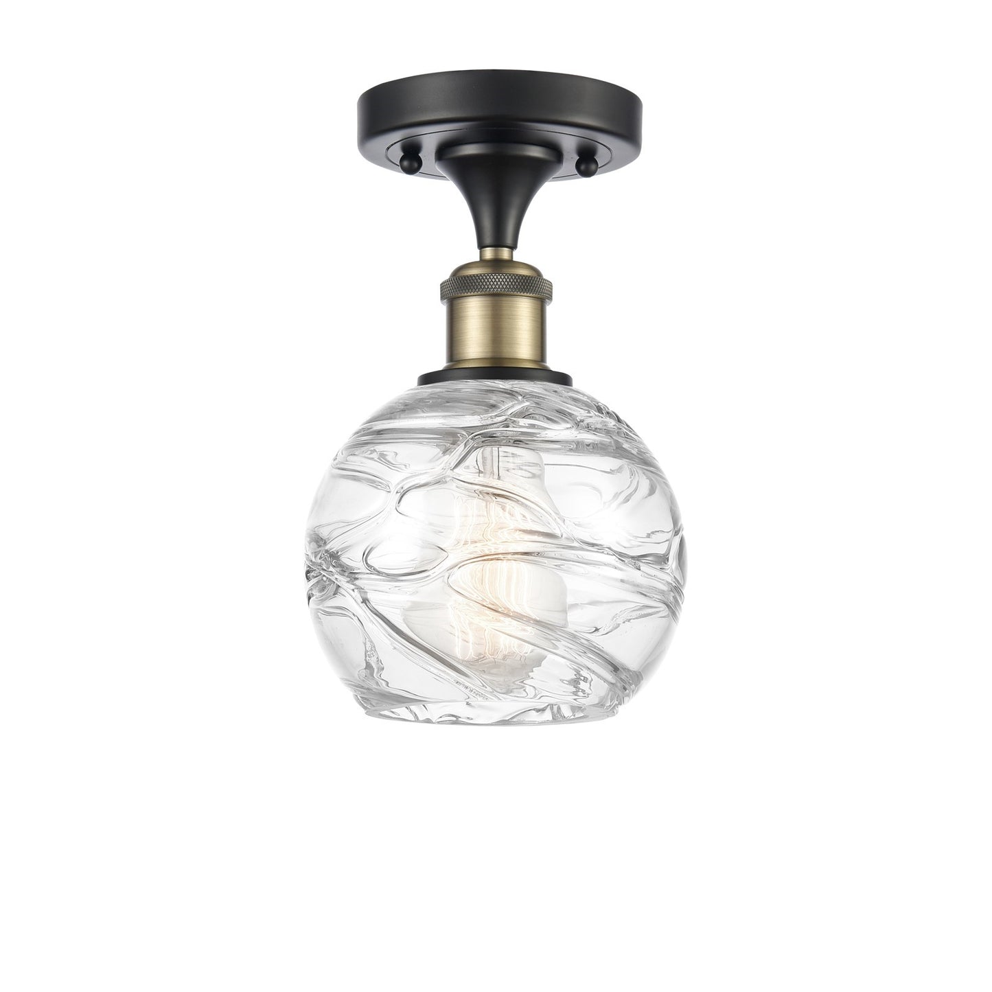 Innovations Athens Deco Swirl 6in 1-Light Semi-Flush Mount | Industrial Black Antique Brass Steel and Clear Glass | Model 616-1F-BAB-G1213-6CL