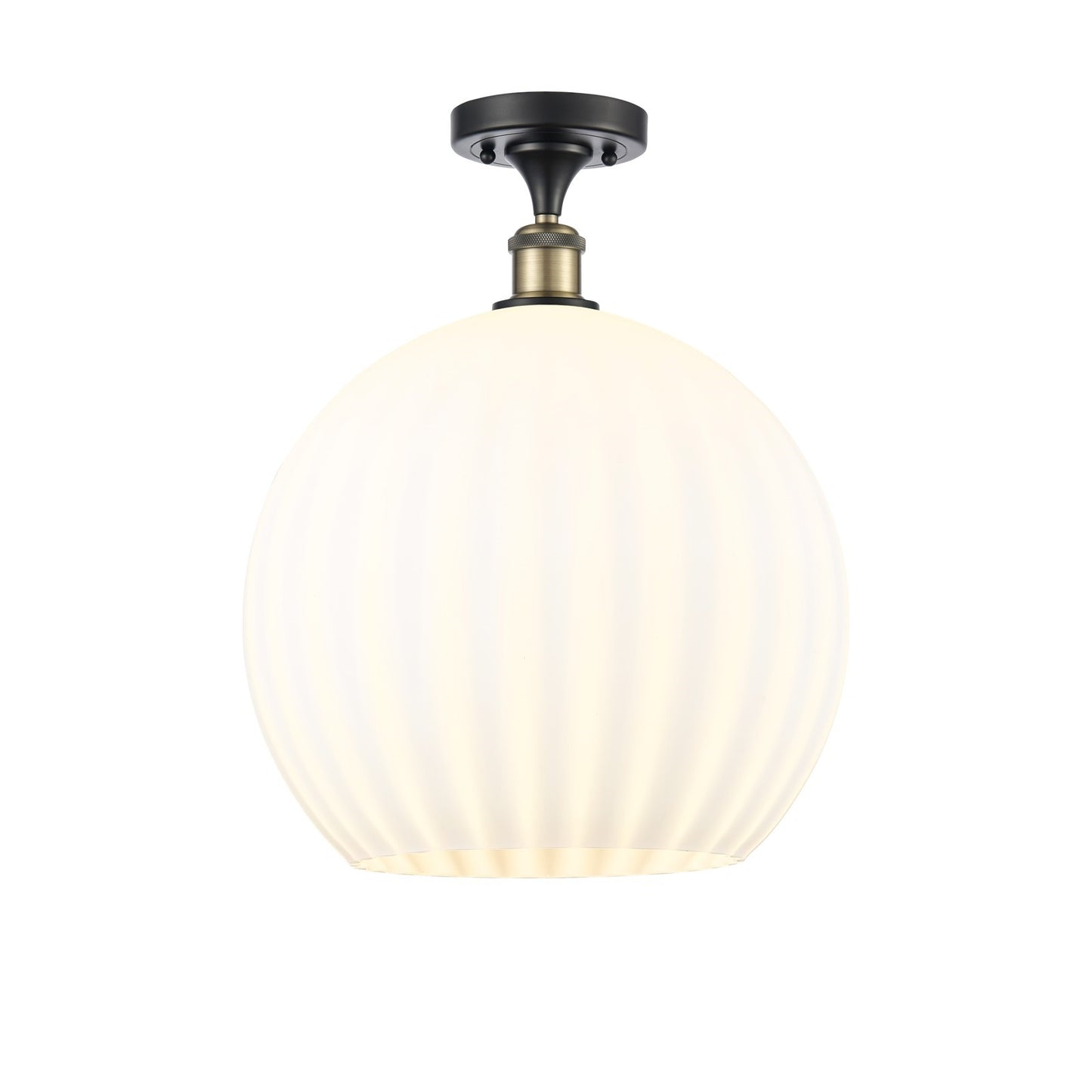 Innovations Lighting White Venetian 14in 1-Light Semi-Flush Mount | Art Nouveau Black Antique Brass and White Venetian Glass | Model 616-1F-BAB-G1217-14WV