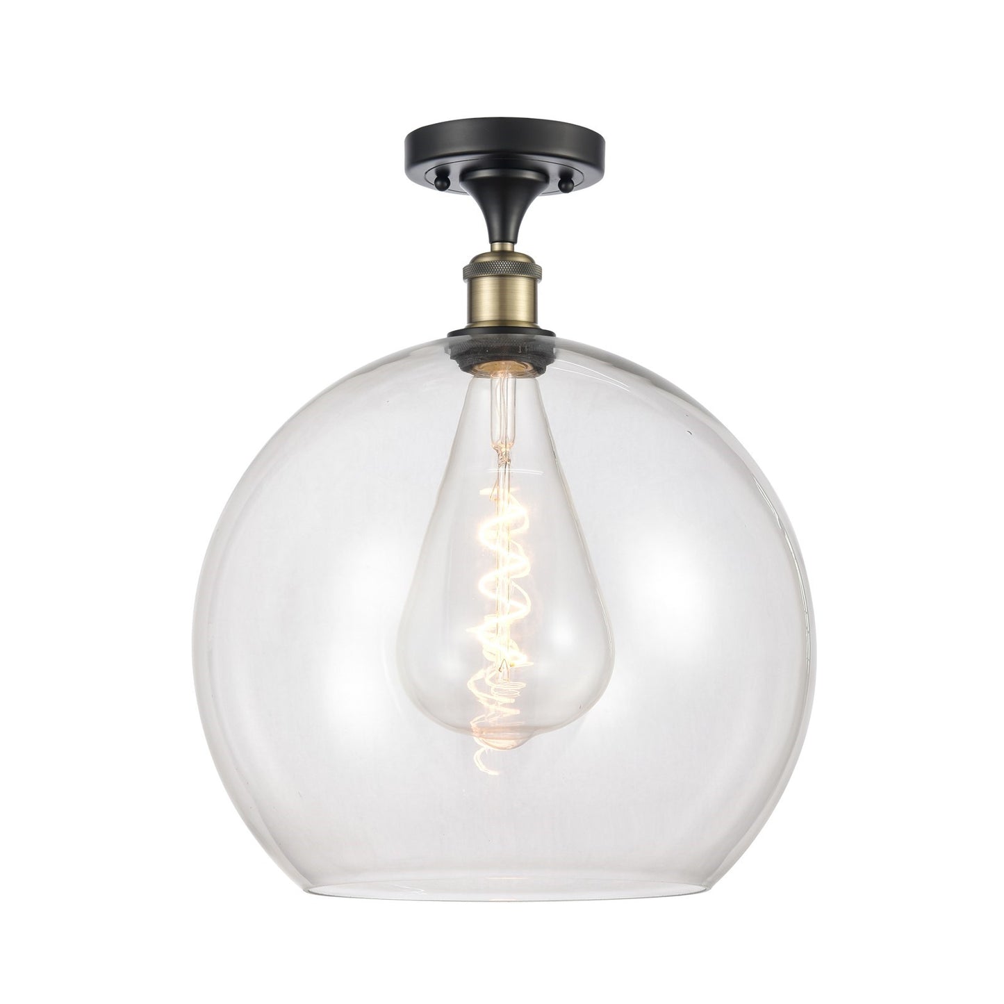 Innovations Athens 14in 1-Light Semi-Flush Mount | Industrial Black Antique Brass Steel and Clear Glass | Entryway & Hallway | Model 616-1F-BAB-G122-14
