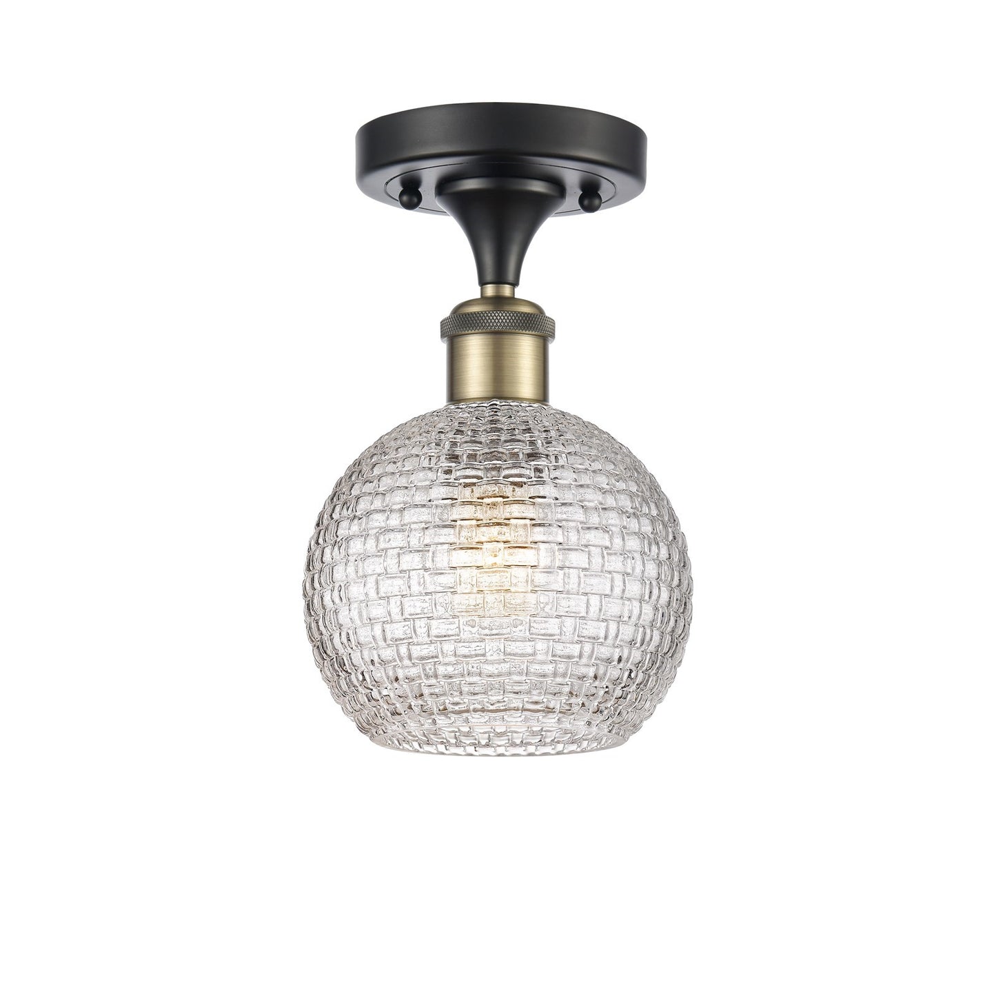 Innovations Athens 6in 1-Light Semi-Flush Mount | Modern Farmhouse Black Antique Brass Steel and Clear Basket Weave Glass | Model 616-1F-BAB-G122C-6CL