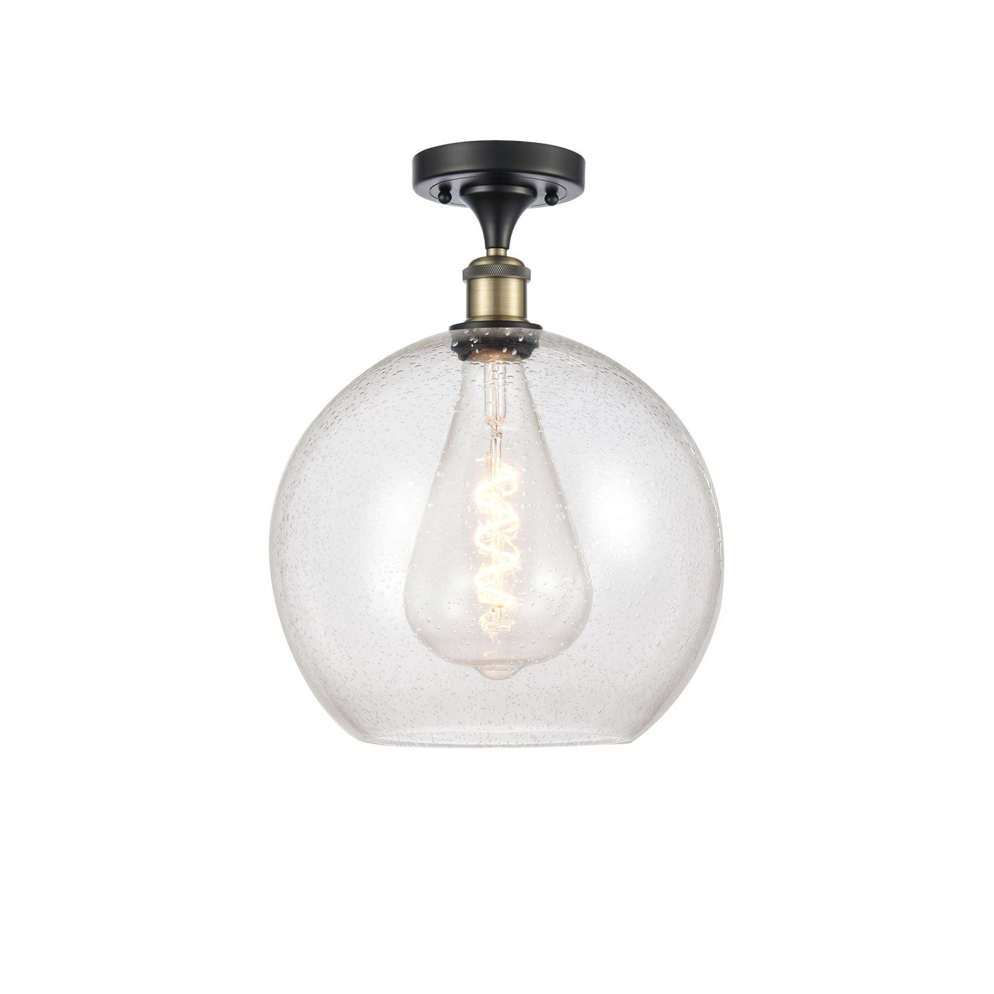 Innovations Athens 12in 1-Light Semi-Flush Mount | Industrial Black Antique Brass and Seedy Glass | Entryway & Hallway | 11.75 | Model 616-1F-BAB-G124-12