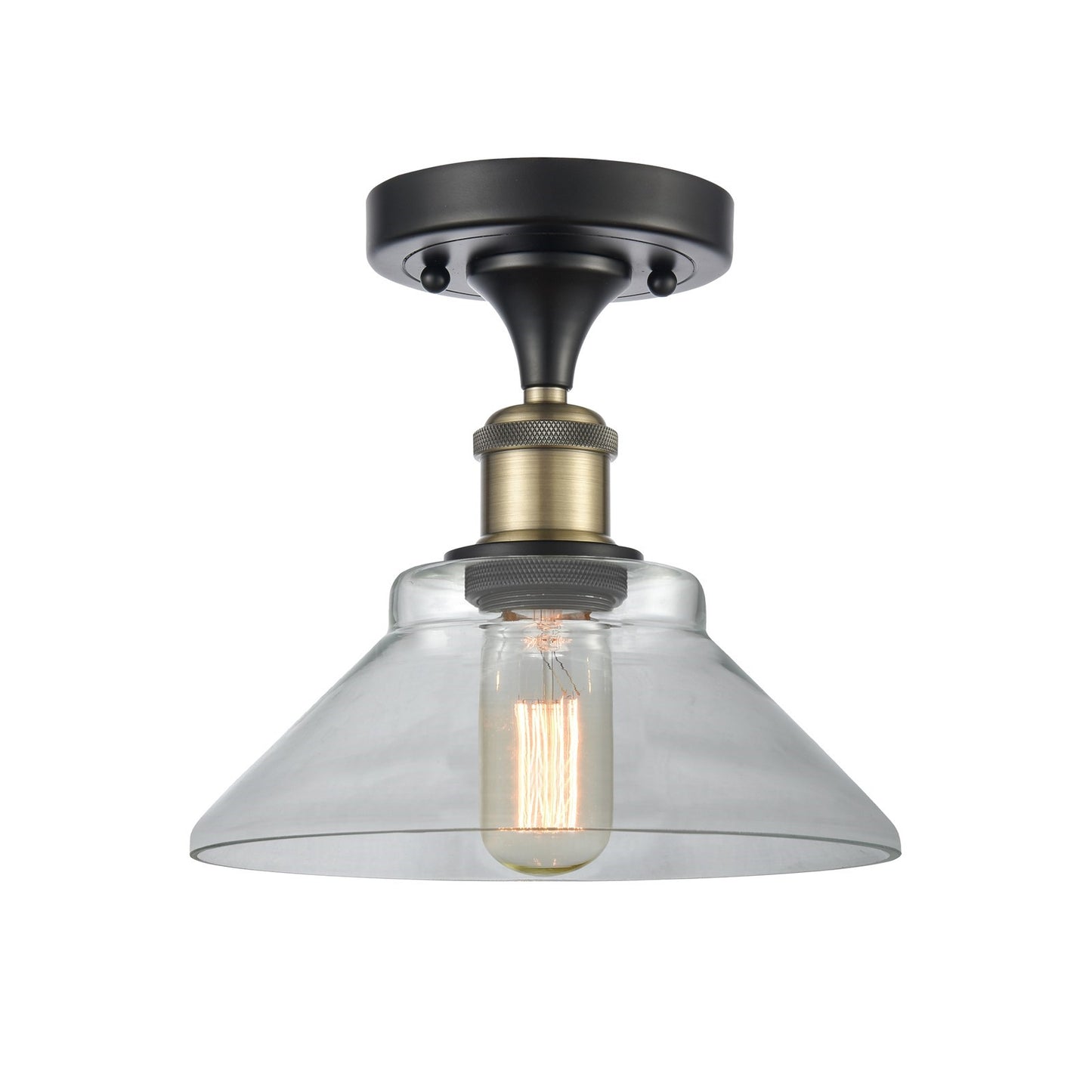 Innovations Orwell 8in 1-Light Semi-Flush Mount | Industrial Black Antique Brass Steel and Clear Glass | Damp-Rated Entryway & | Model 616-1F-BAB-G132