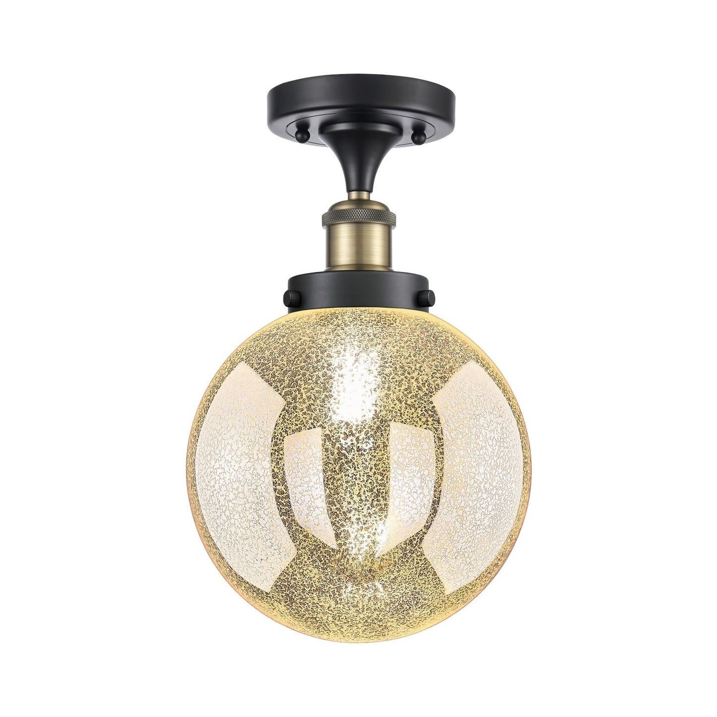 Innovations Beacon 8in 1-Light Semi-Flush Mount | Industrial Black Antique Brass and Mercury Glass | Entryway & Hallway | 8 x 8 | Model 616-1F-BAB-G208-8