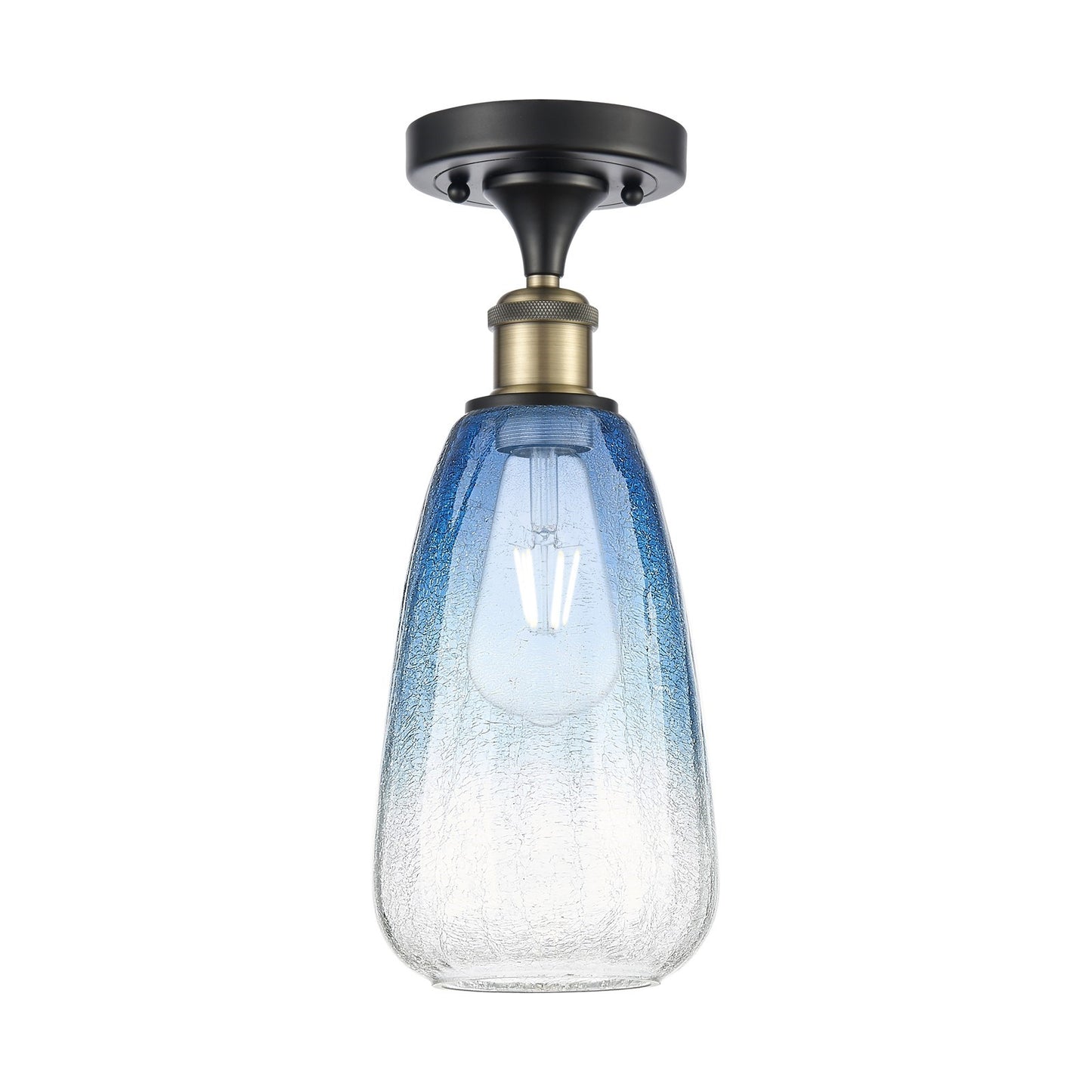 Innovations Brookhaven Almond 6in 1-Light Semi-Flush Mount | Industrial Black Antique Brass and Sapphire Blue Glass | Entryway | Model 616-1F-BAB-G480-6SB